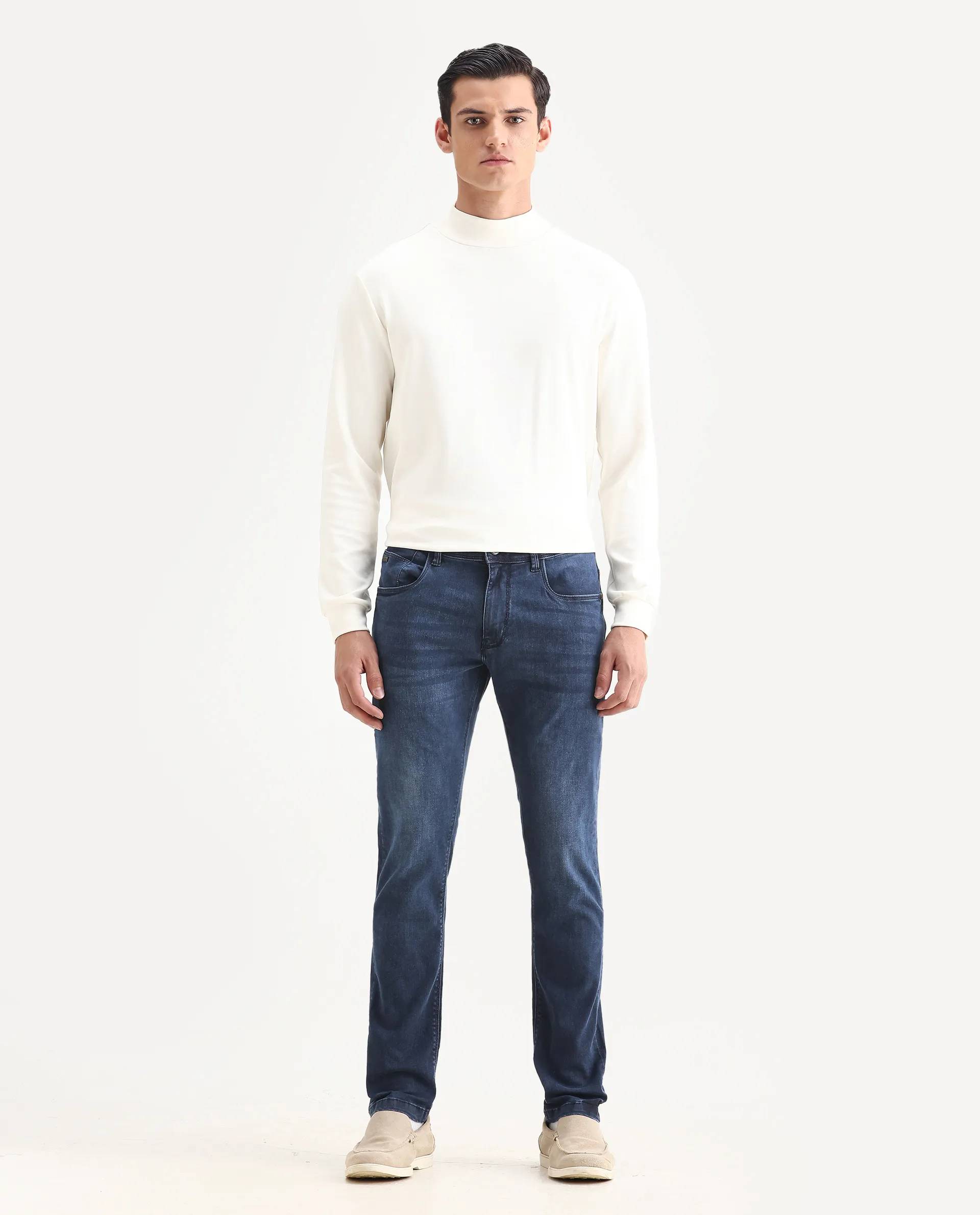 Rare Rabbit Men's Monaco Navy Cotton Plain Hawk Slim Fit Jeans - Image 4