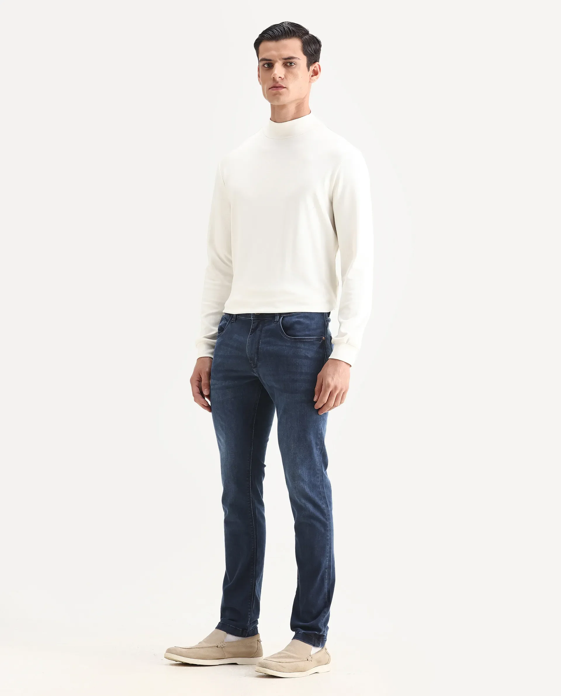 Rare Rabbit Men's Monaco Navy Cotton Plain Hawk Slim Fit Jeans - Image 5