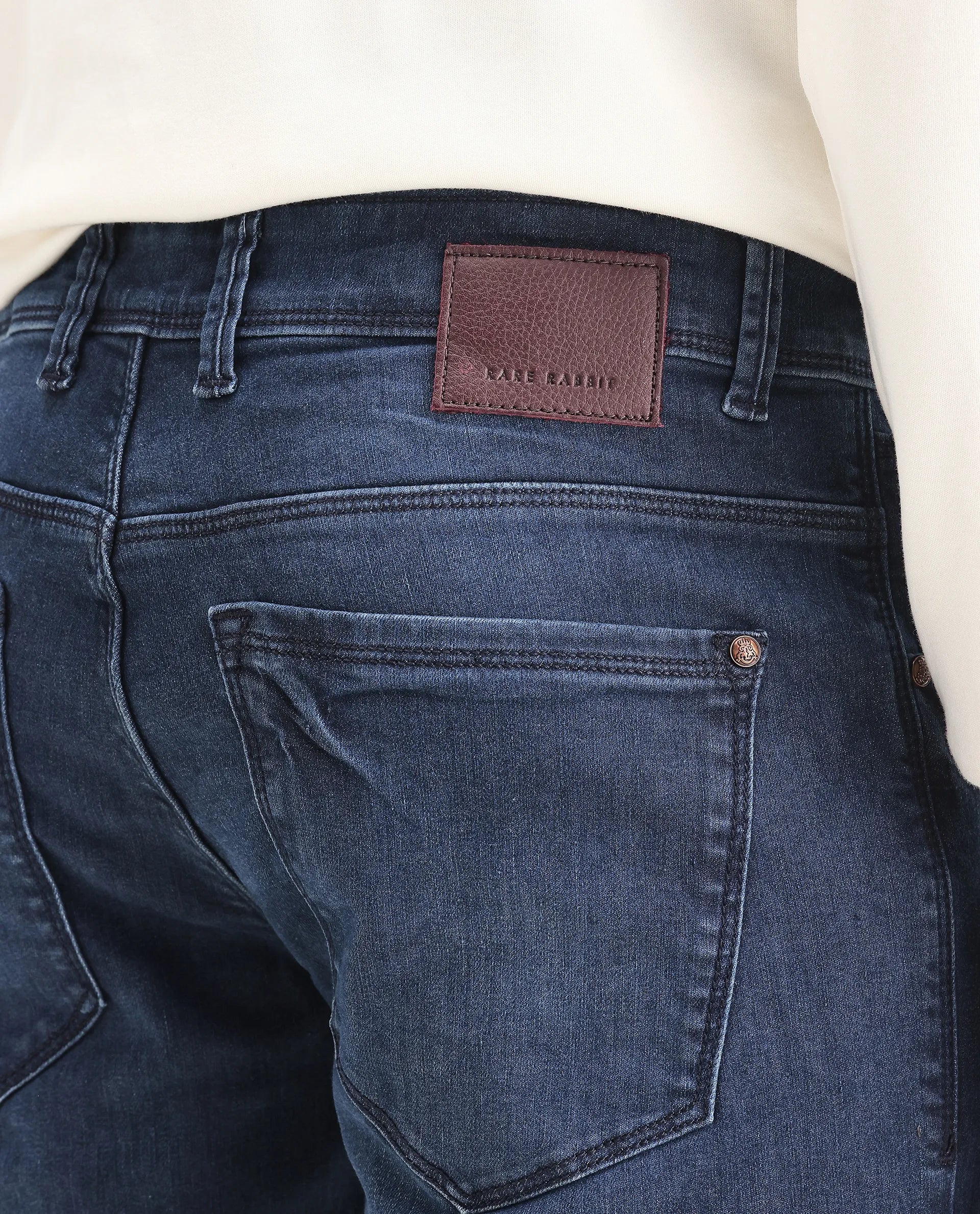 Rare Rabbit Men's Monaco Navy Cotton Plain Hawk Slim Fit Jeans - Image 6