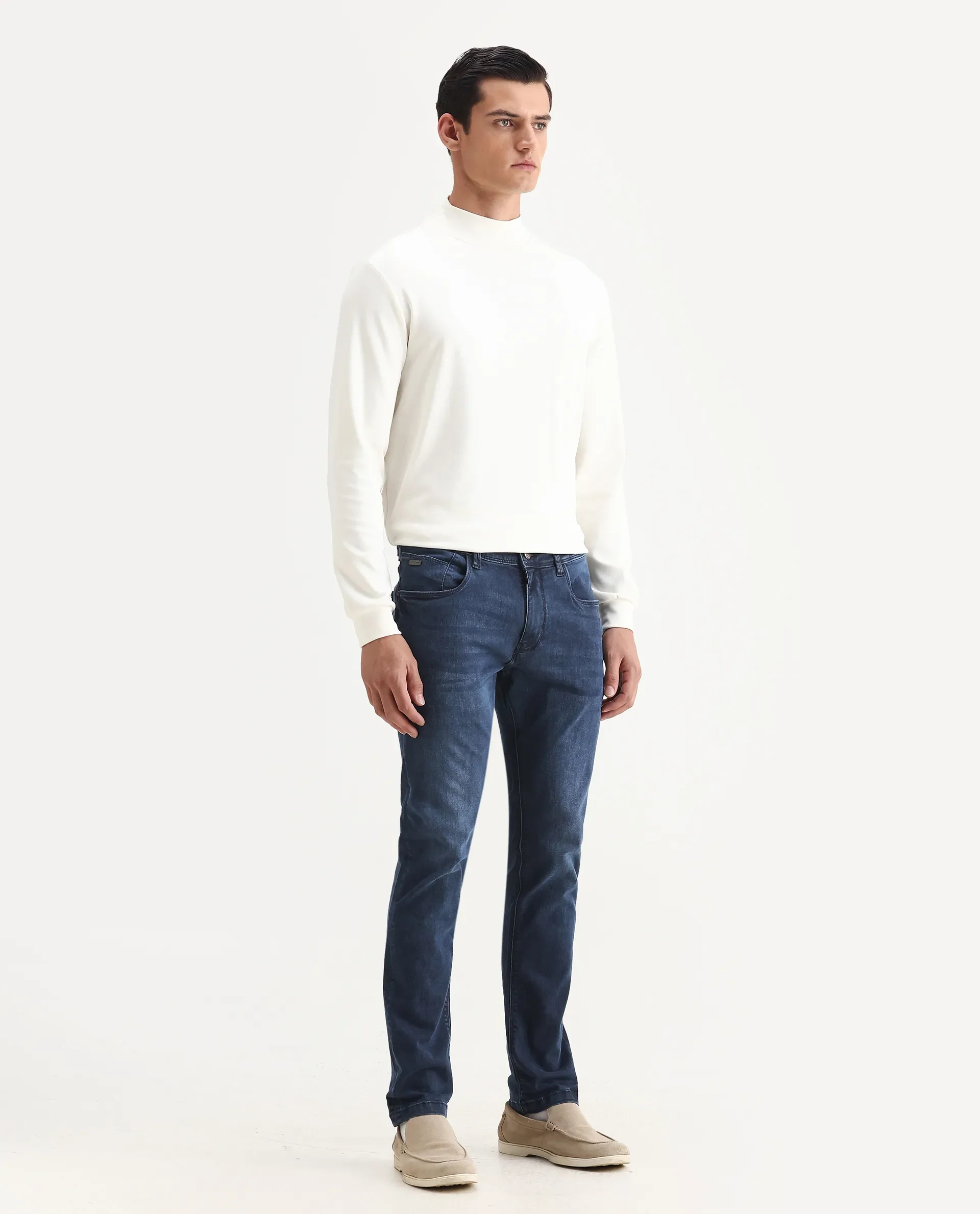 Rare Rabbit Men's Monaco Navy Cotton Plain Hawk Slim Fit Jeans - Image 7