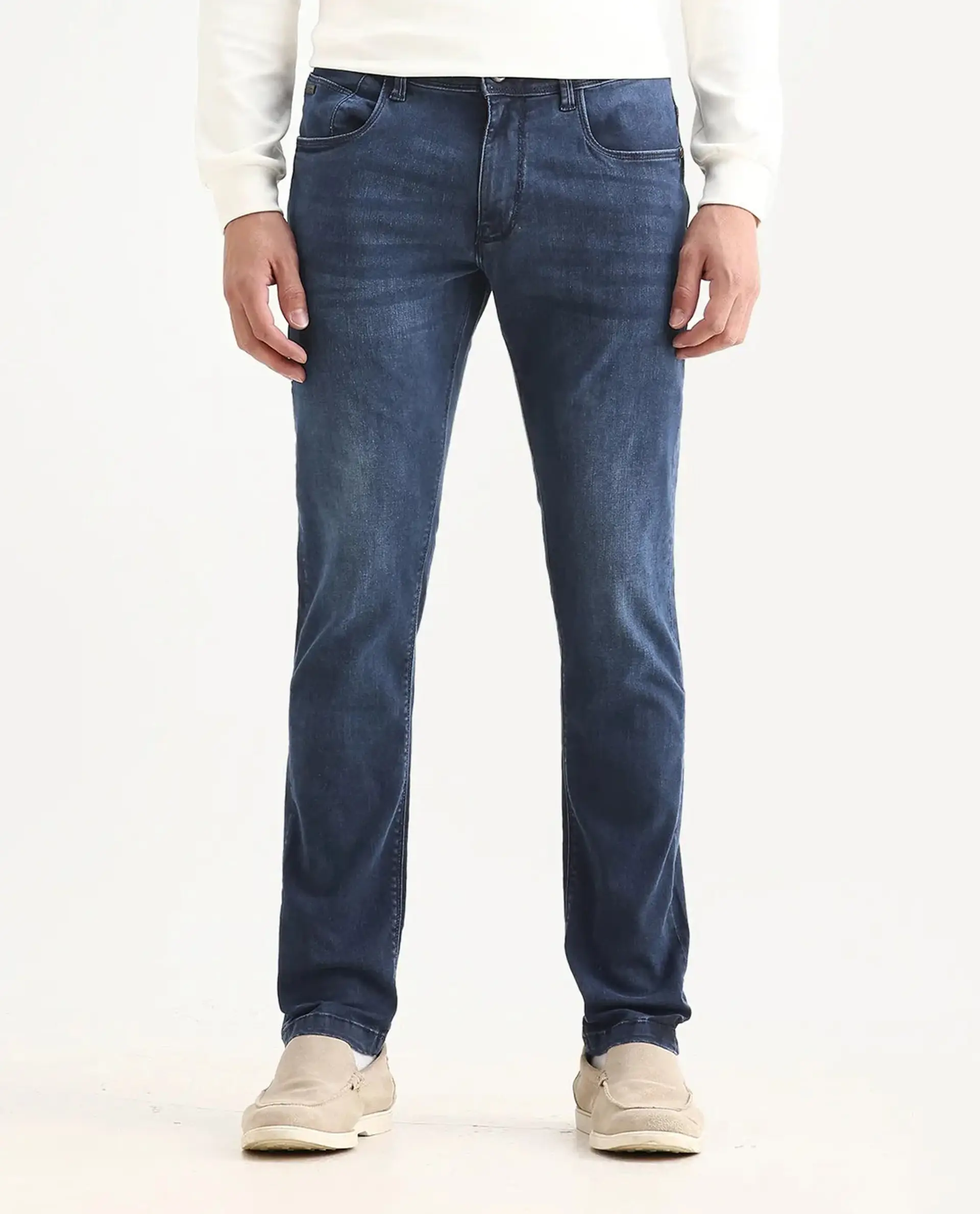 Rare Rabbit Men's Monaco Navy Cotton Plain Hawk Slim Fit Jeans - Image 9