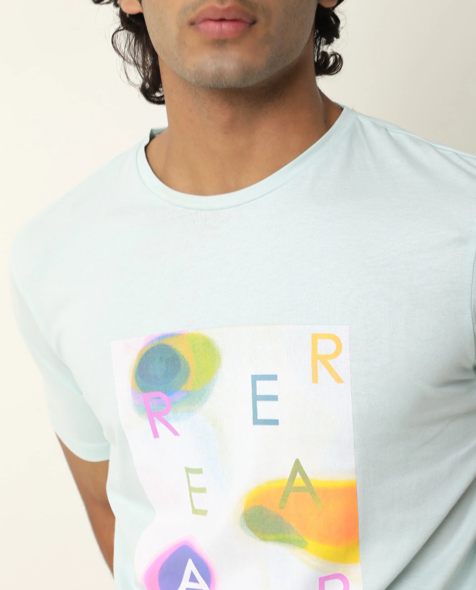 Rare Rabbit Men's Monc Blue Cotton Graphic Print Slim Fit Half Sleeve Crew Neck T-Shirt - Image 2