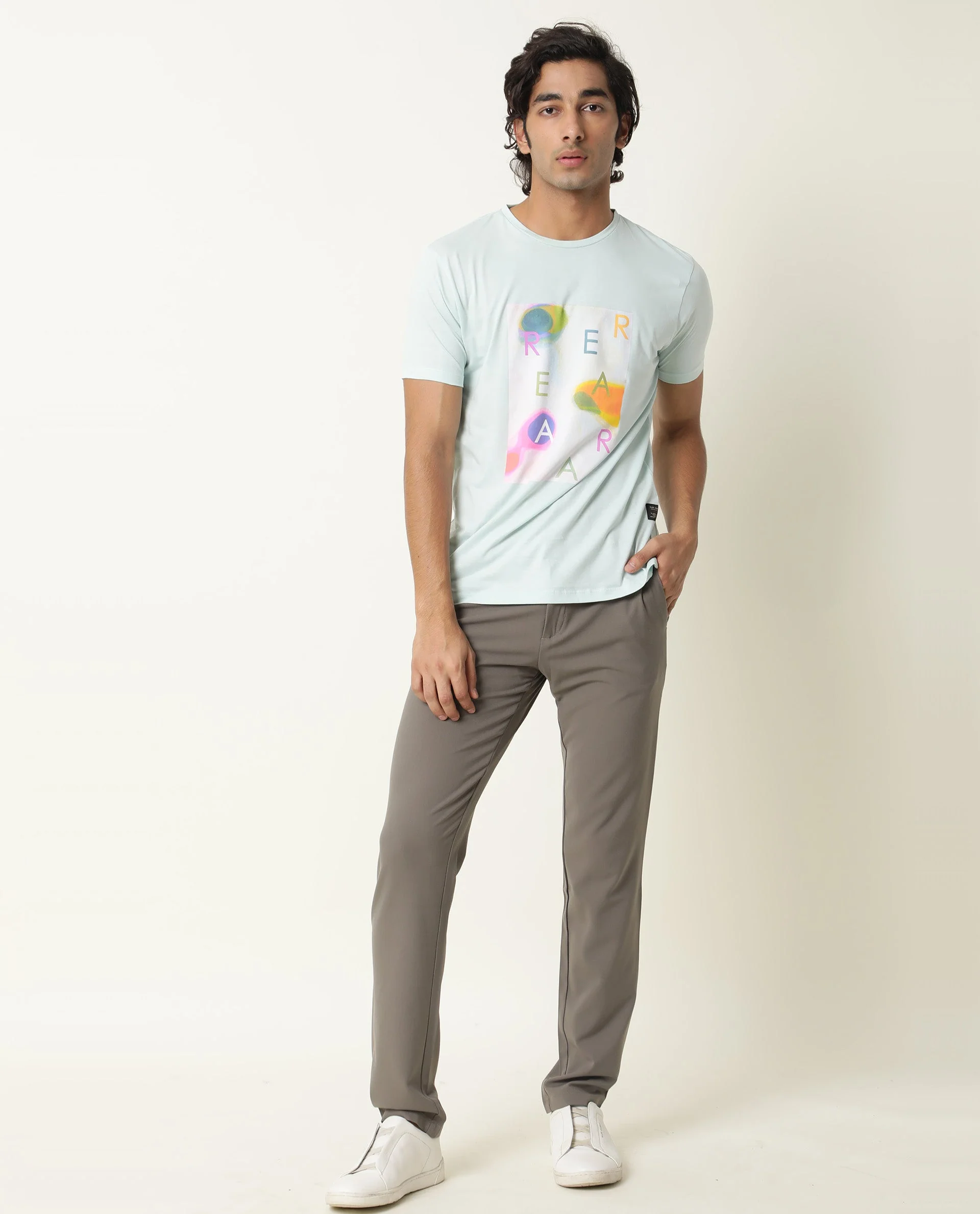 Rare Rabbit Men's Monc Blue Cotton Graphic Print Slim Fit Half Sleeve Crew Neck T-Shirt - Image 3