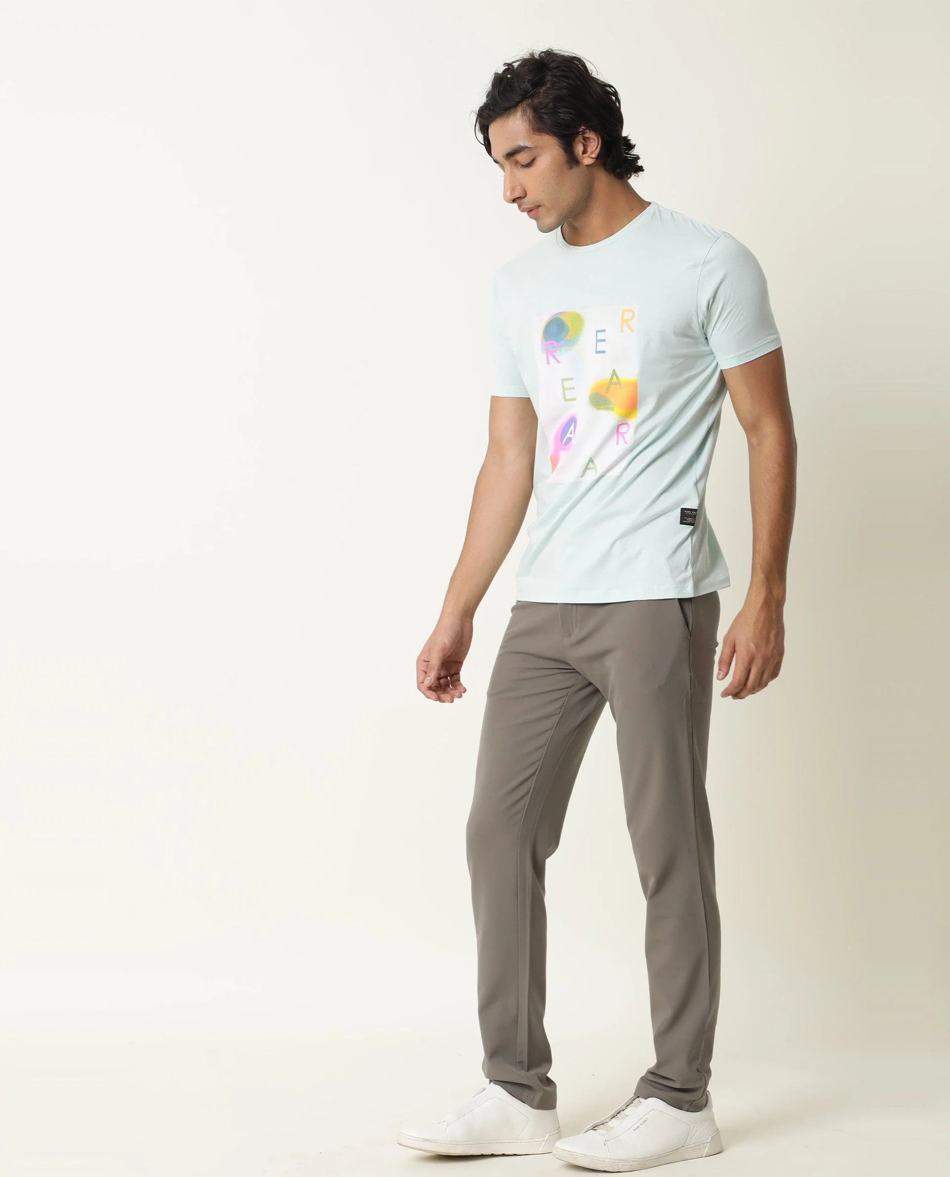 Rare Rabbit Men's Monc Blue Cotton Graphic Print Slim Fit Half Sleeve Crew Neck T-Shirt - Image 4