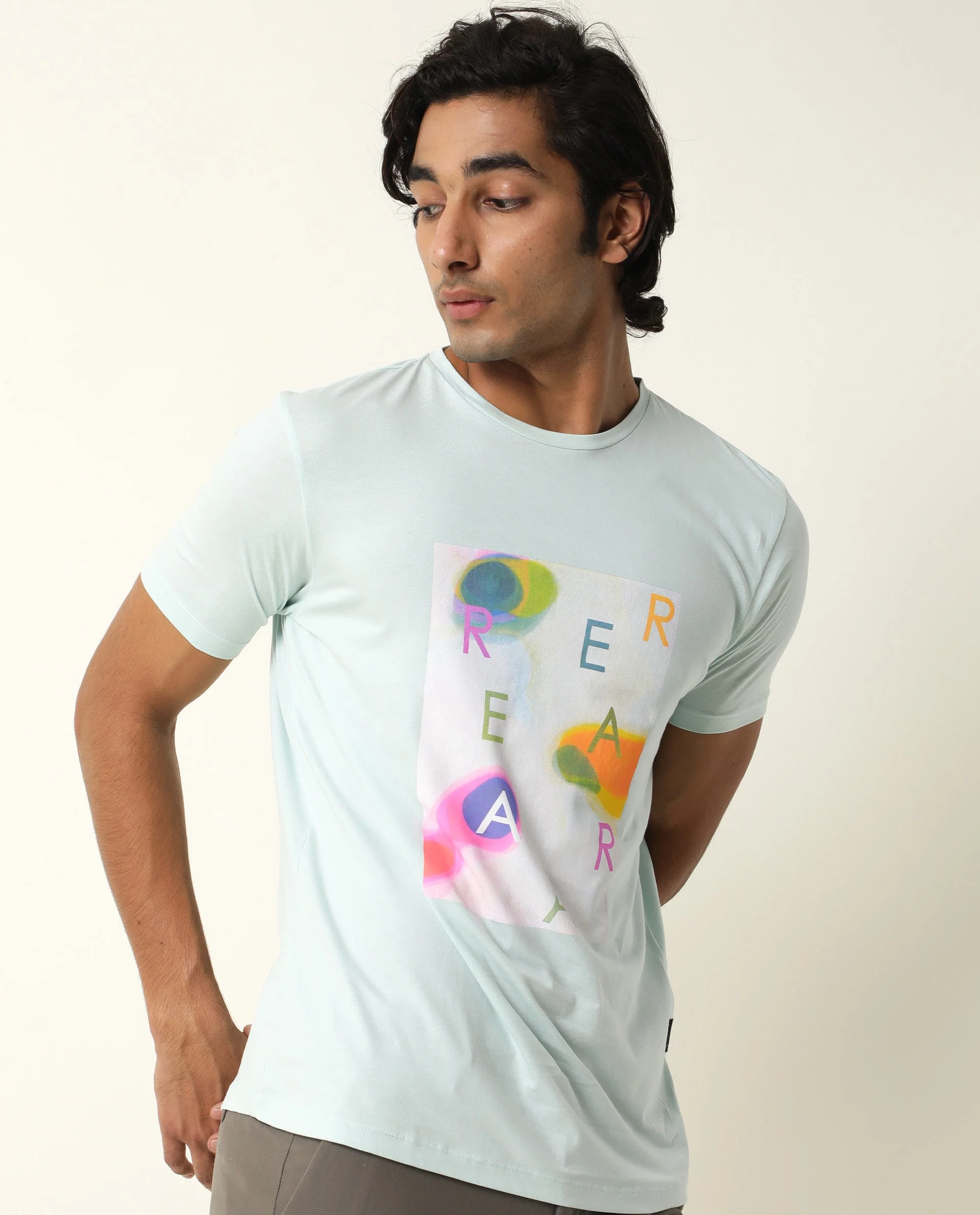 Rare Rabbit Men's Monc Blue Cotton Graphic Print Slim Fit Half Sleeve Crew Neck T-Shirt - Image 5