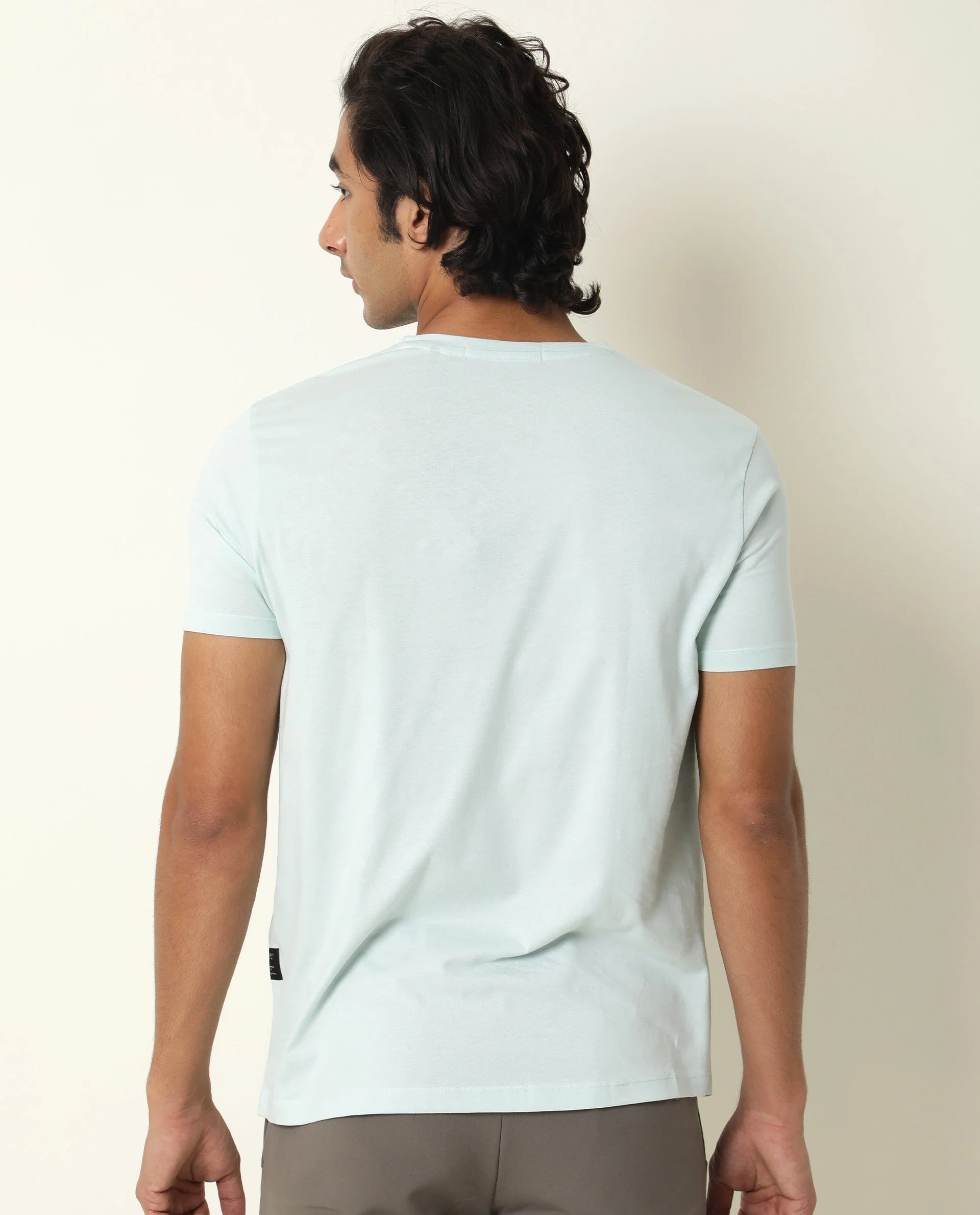 Rare Rabbit Men's Monc Blue Cotton Graphic Print Slim Fit Half Sleeve Crew Neck T-Shirt - Image 6
