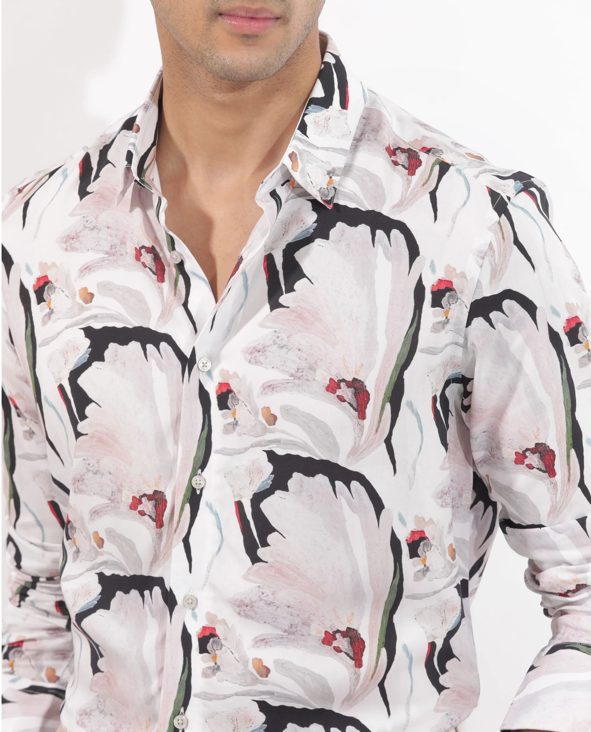 Rare Rabbit Men's Monch White Viscose Floral Print Regular Fit Full Sleeve Collared Shirt - Image 2