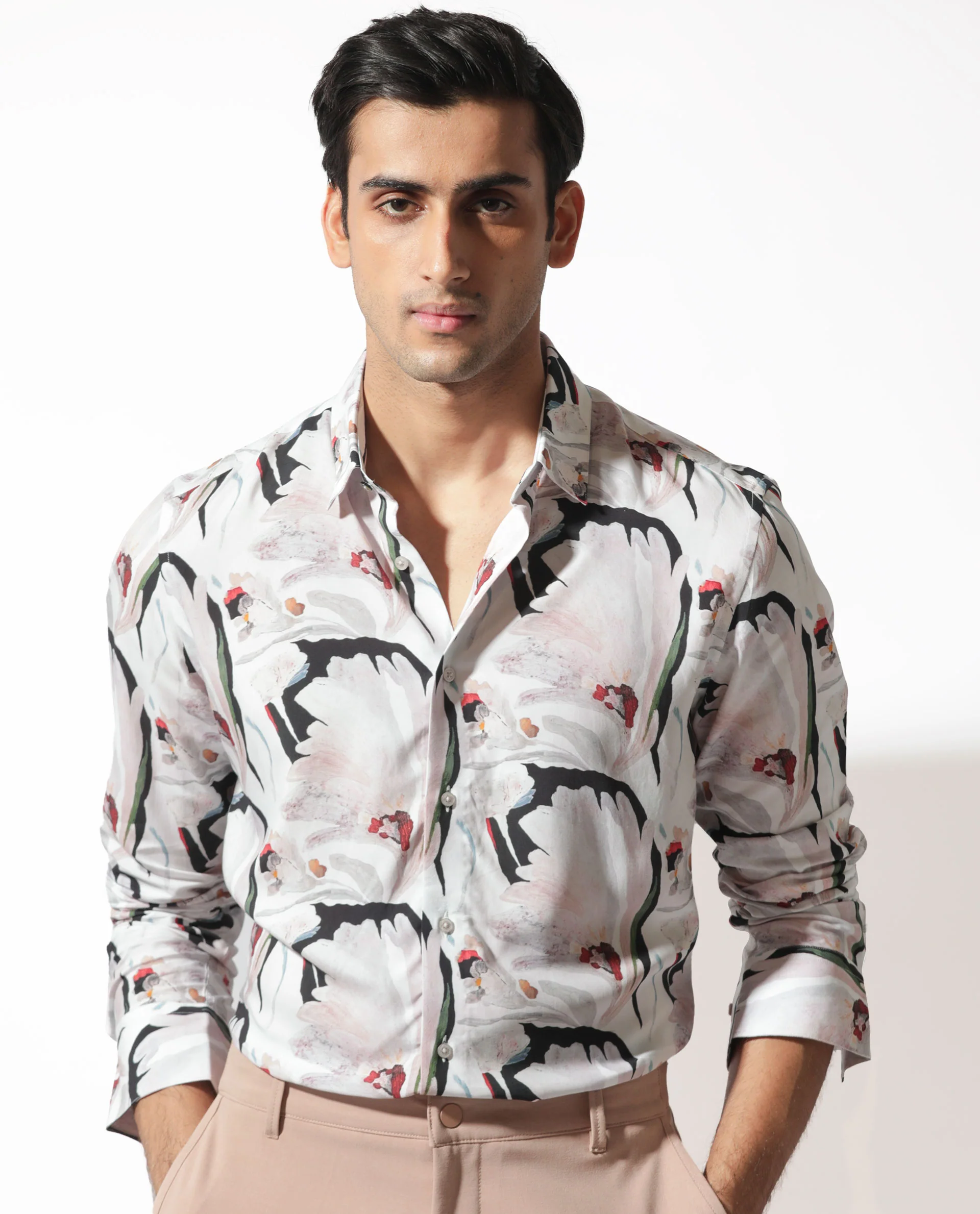 Rare Rabbit Men's Monch White Viscose Floral Print Regular Fit Full Sleeve Collared Shirt - Image 4
