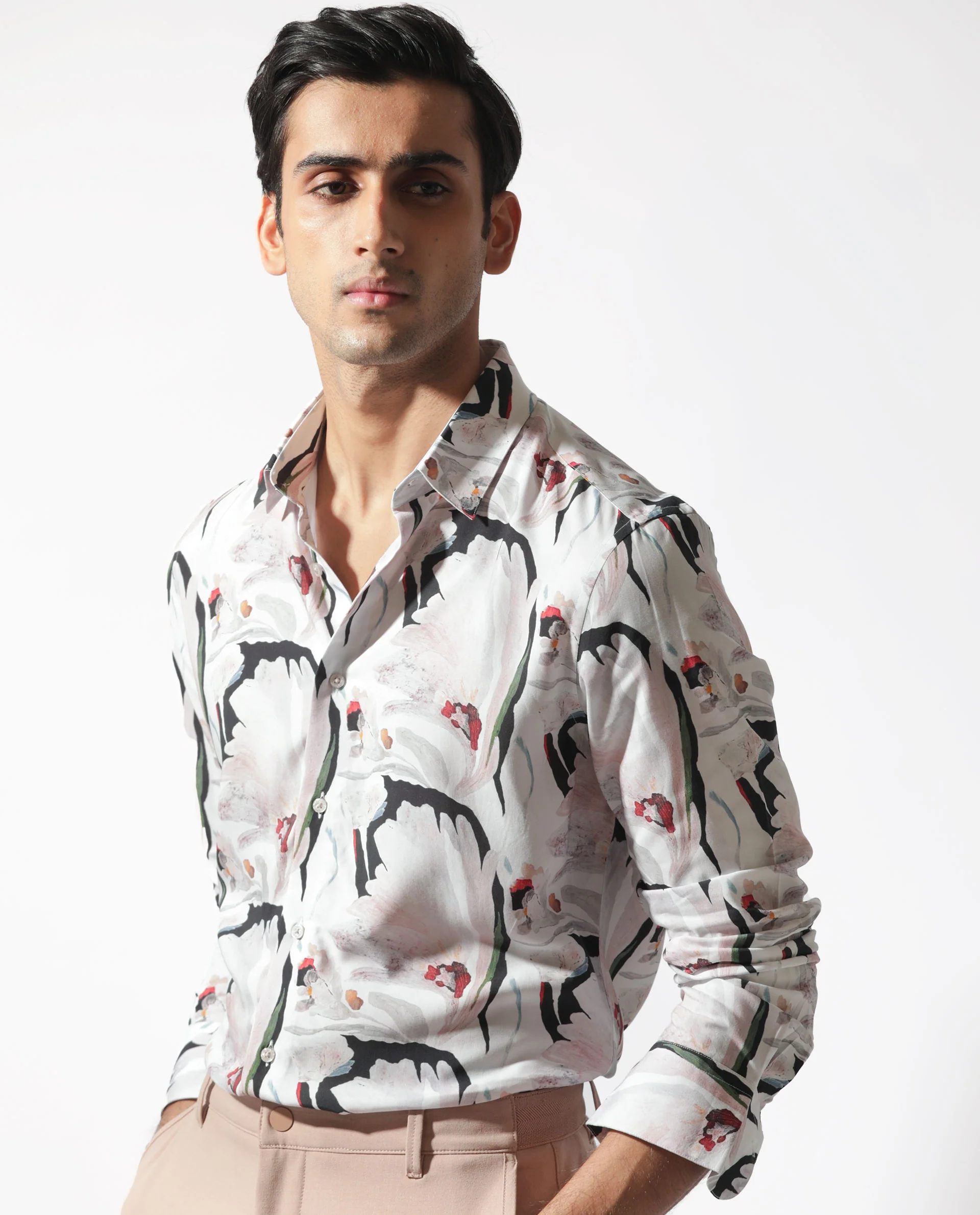Rare Rabbit Men's Monch White Viscose Floral Print Regular Fit Full Sleeve Collared Shirt - Image 5