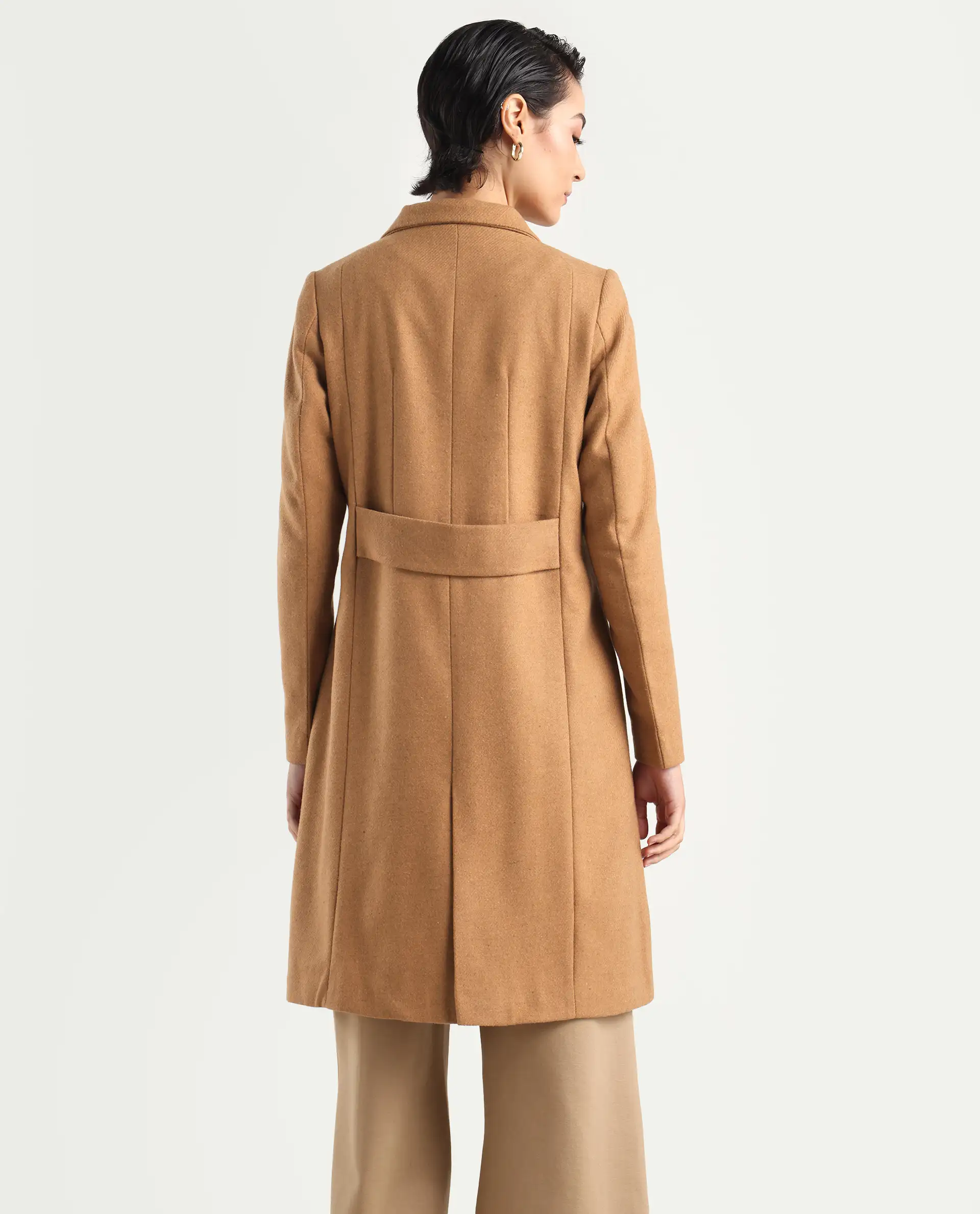 Rareism Women's Monch Beige Overlap Neck Plain Midi Boxy Fit Jacket - Image 7