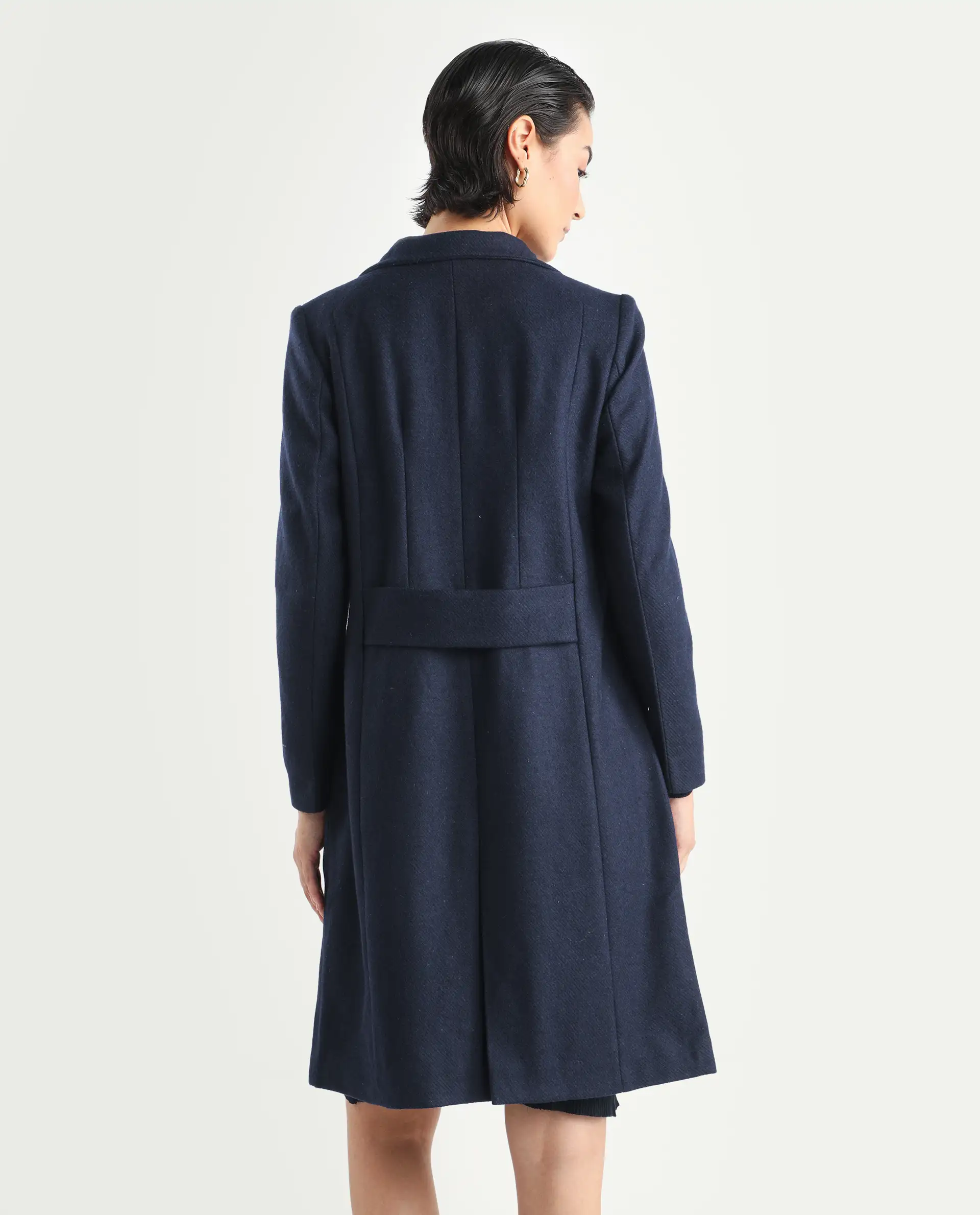 Rareism Women's Monch Navy Overlap Neck Plain Midi Boxy Fit Jacket - Image 7