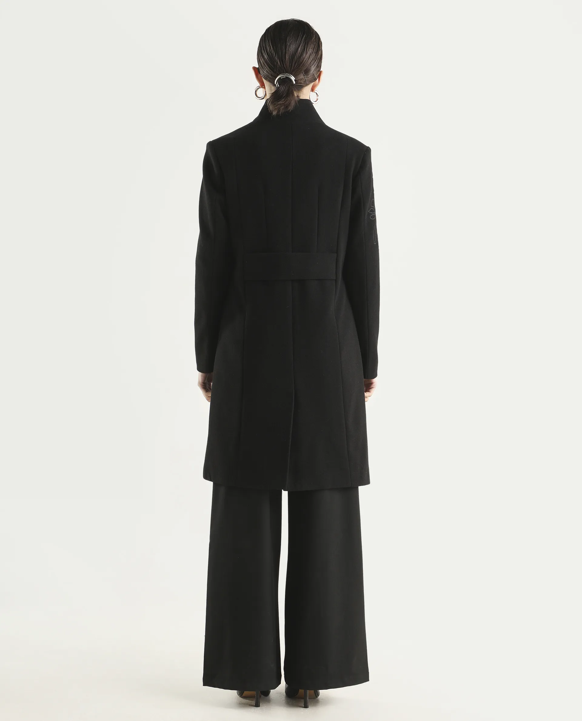 Rareism Women's Monchy Black Polyester Blend High Neck Regular Fit Coat - Image 7
