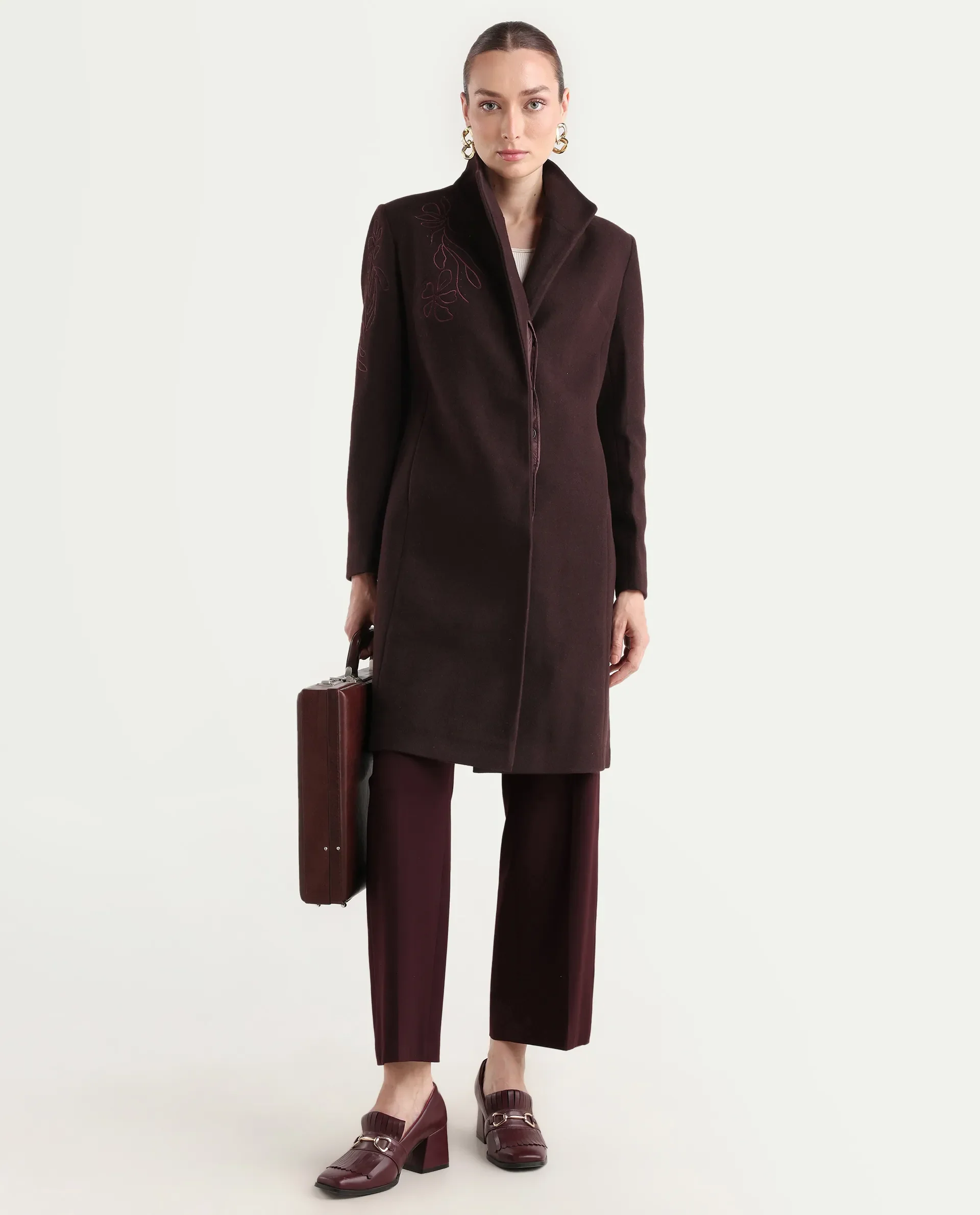 Rareism Women's Monchy Prune Polyester Blend High Neck Regular Fit Coat - Image 2