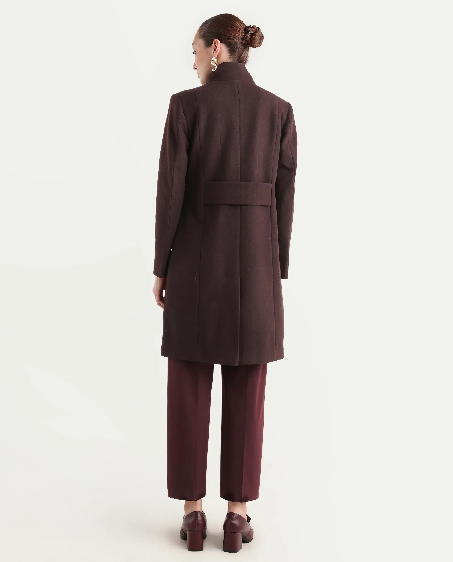 Rareism Women's Monchy Prune Polyester Blend High Neck Regular Fit Coat - Image 9