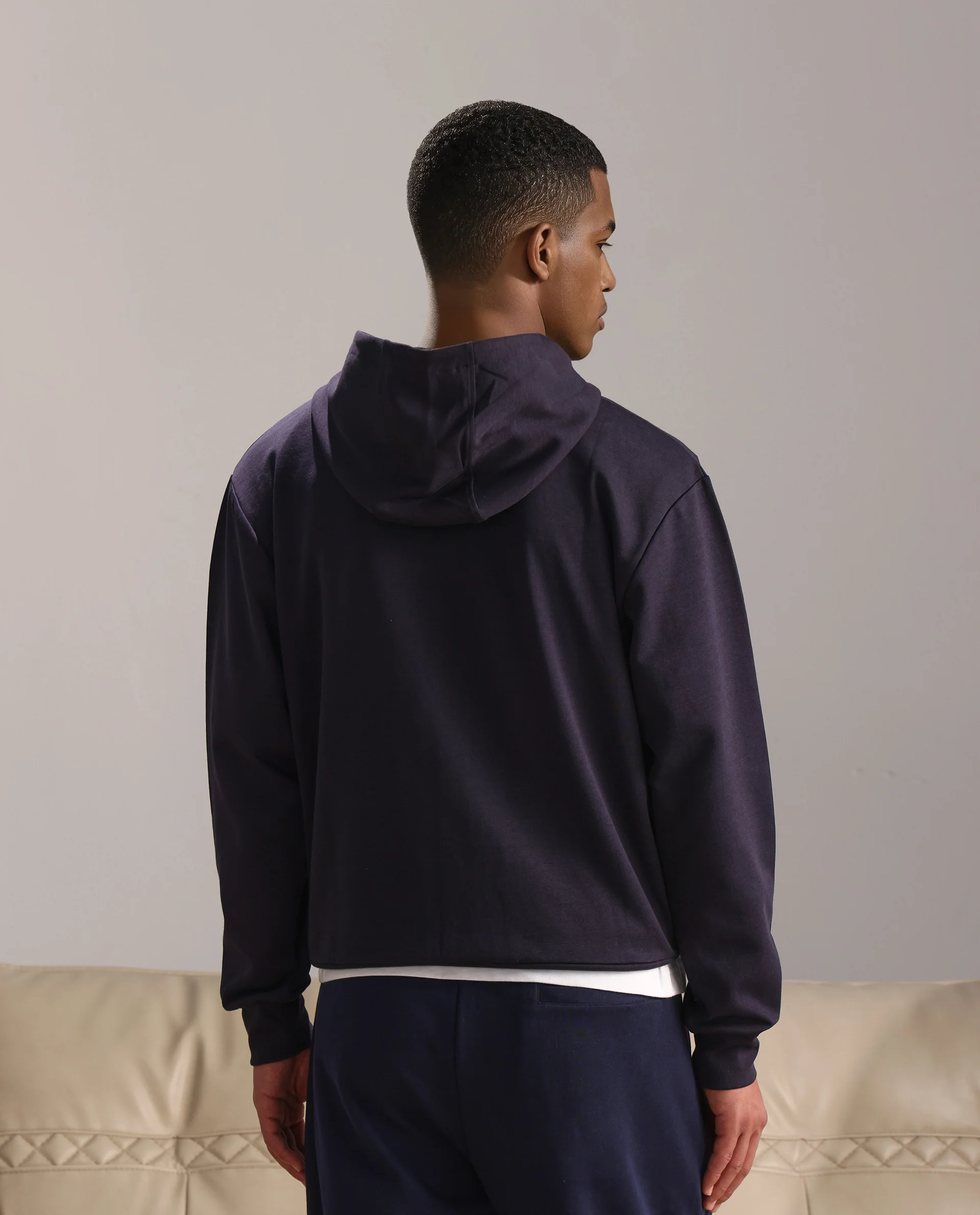 Rare Rabbit Men's Monct Navy Nylon Cut And Sew Regular Fit Full Sleeve Hooded Sweatshirt - Image 6