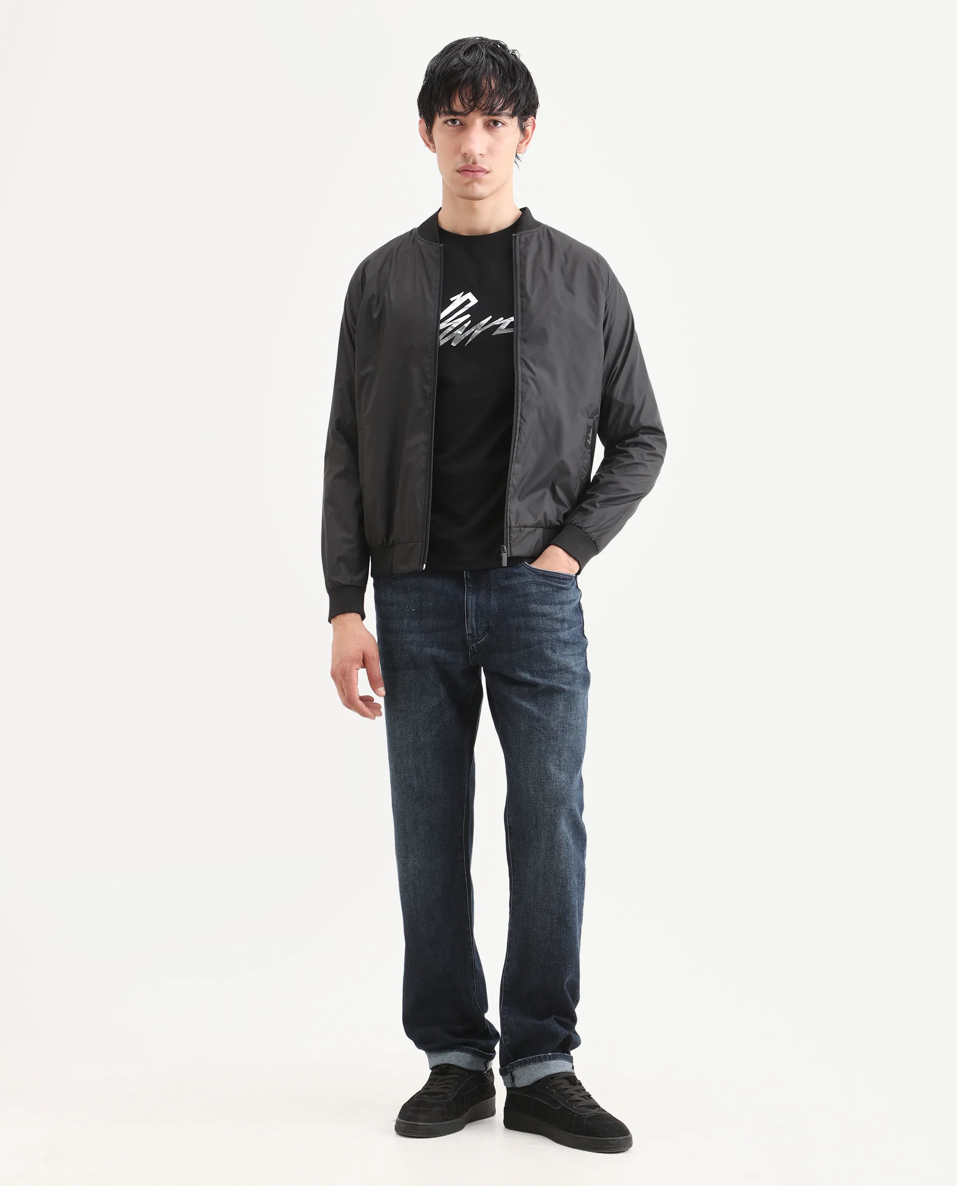 Rare Rabbit Men's Mond Dark Blue Cotton Blend Fabric Morris Regular Fit Plain Jeans