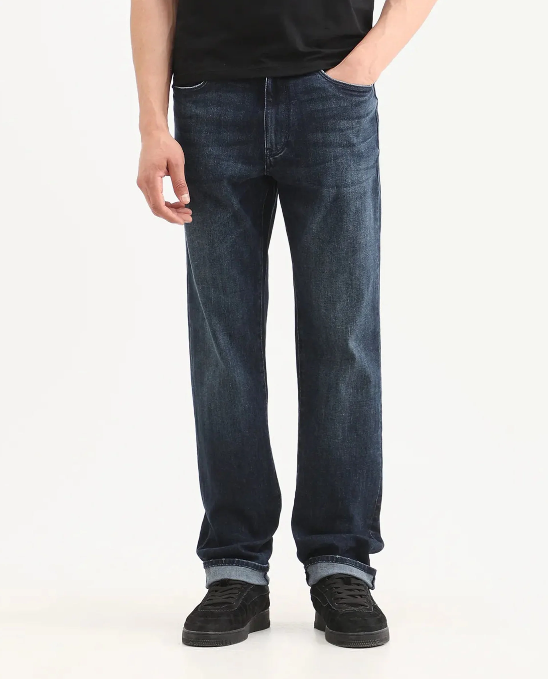 Rare Rabbit Men's Mond Dark Blue Cotton Blend Fabric Morris Regular Fit Plain Jeans - Image 10