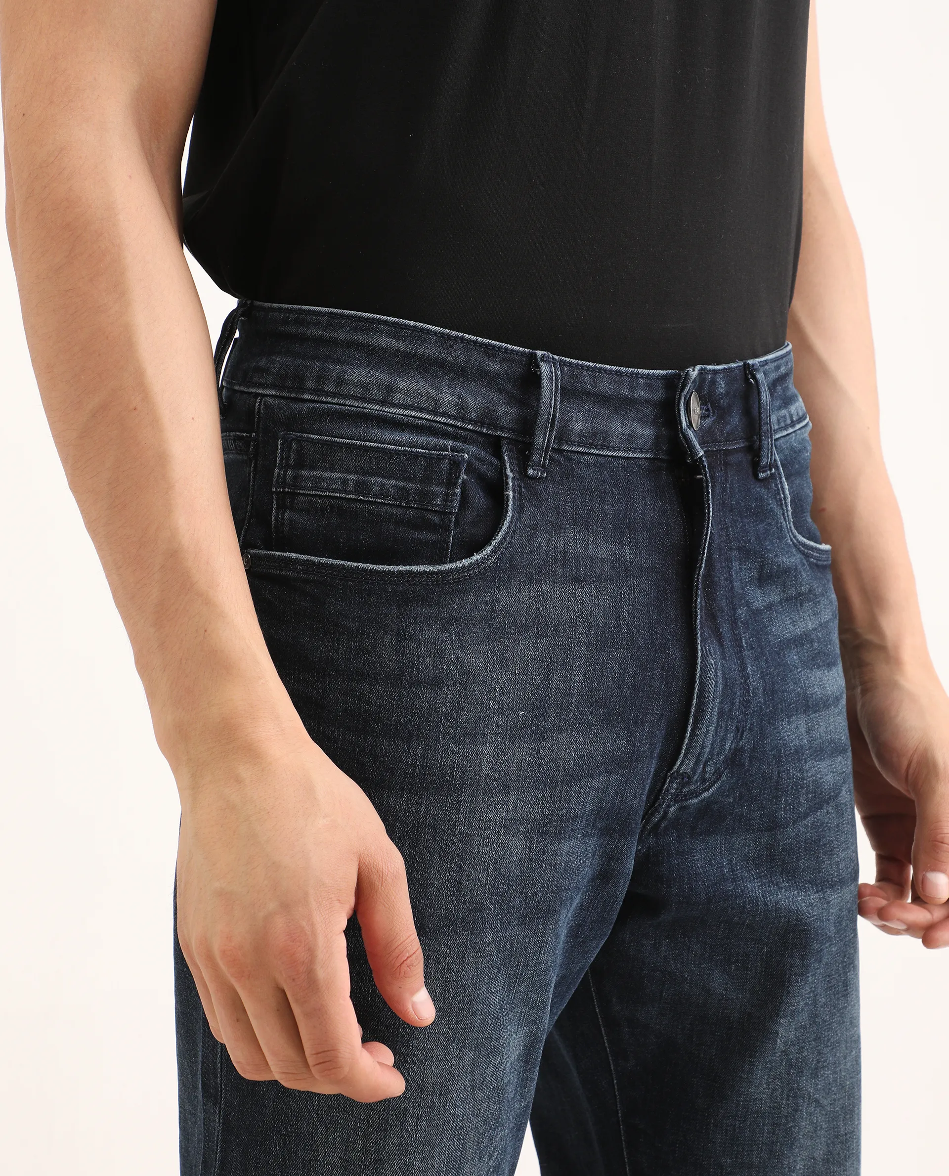 Rare Rabbit Men's Mond Dark Blue Cotton Blend Fabric Morris Regular Fit Plain Jeans - Image 4