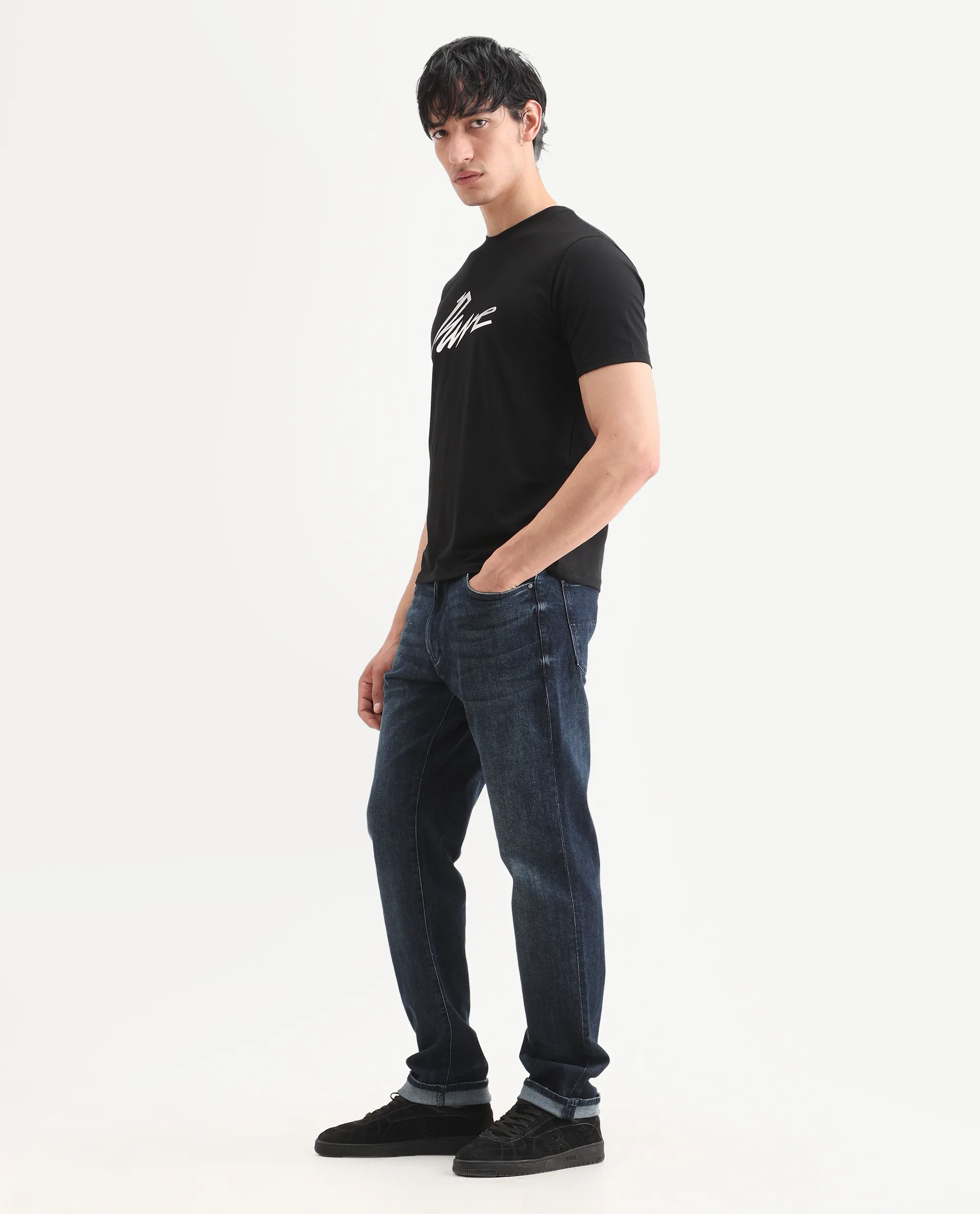 Rare Rabbit Men's Mond Dark Blue Cotton Blend Fabric Morris Regular Fit Plain Jeans - Image 7