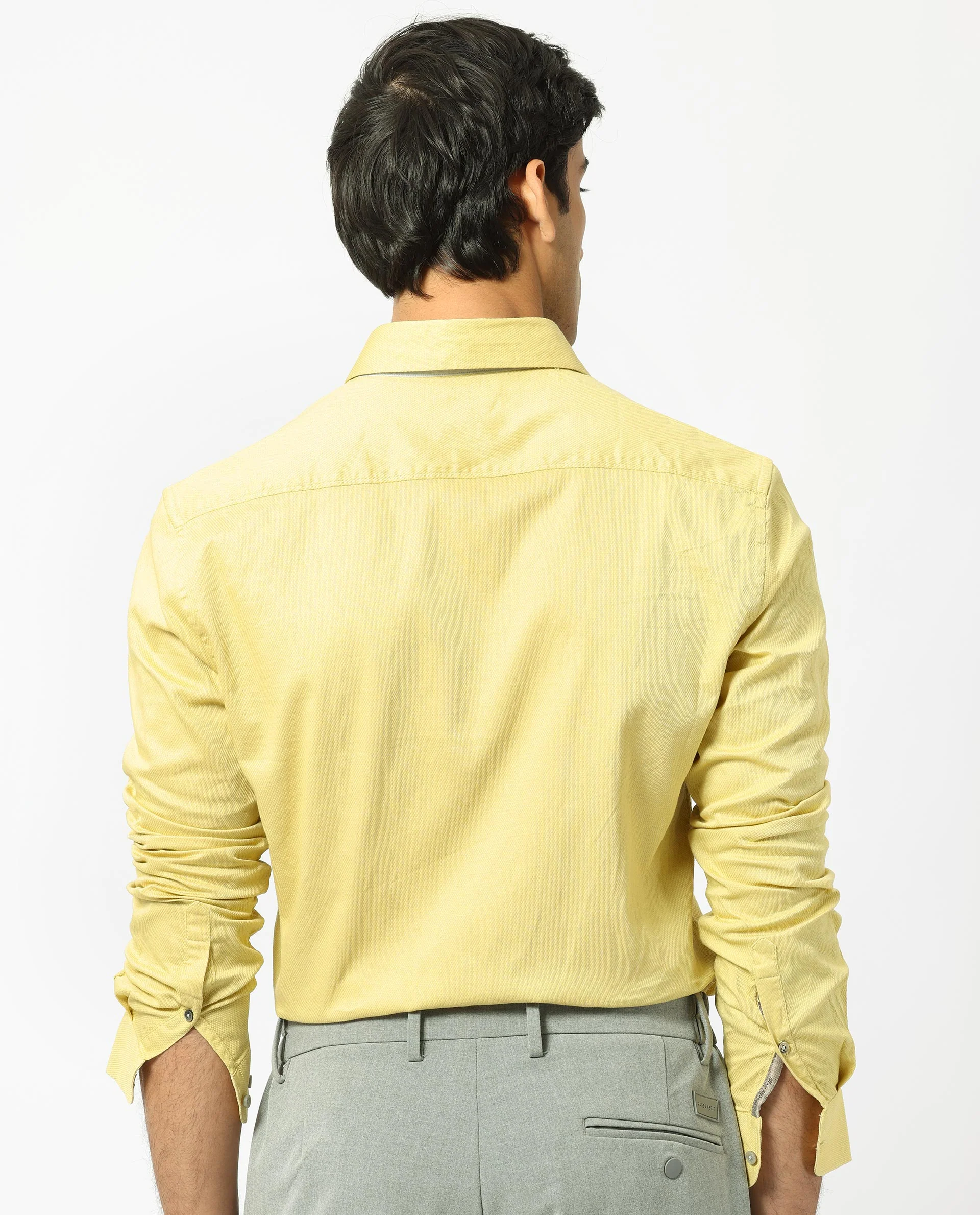 Rare Rabbit Men's Mond Yellow Cotton Plain Regular Fit Full Sleeve Collared Shirt - Image 10