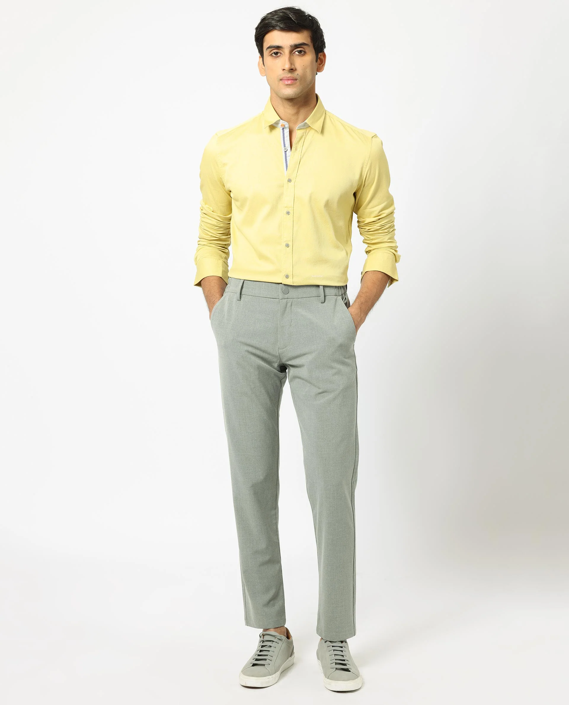 Rare Rabbit Men's Mond Yellow Cotton Plain Regular Fit Full Sleeve Collared Shirt - Image 2