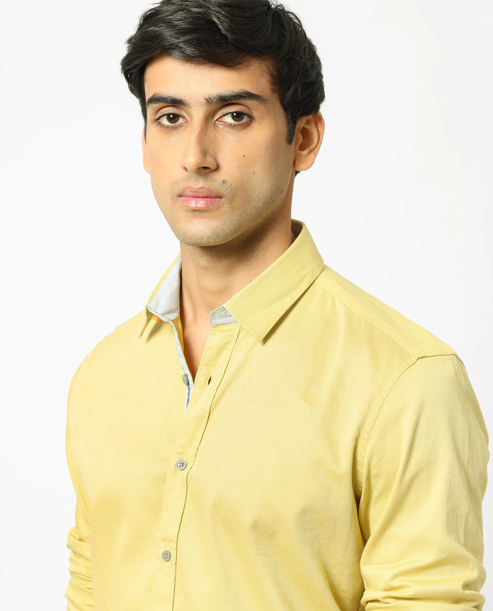 Rare Rabbit Men's Mond Yellow Cotton Plain Regular Fit Full Sleeve Collared Shirt - Image 8