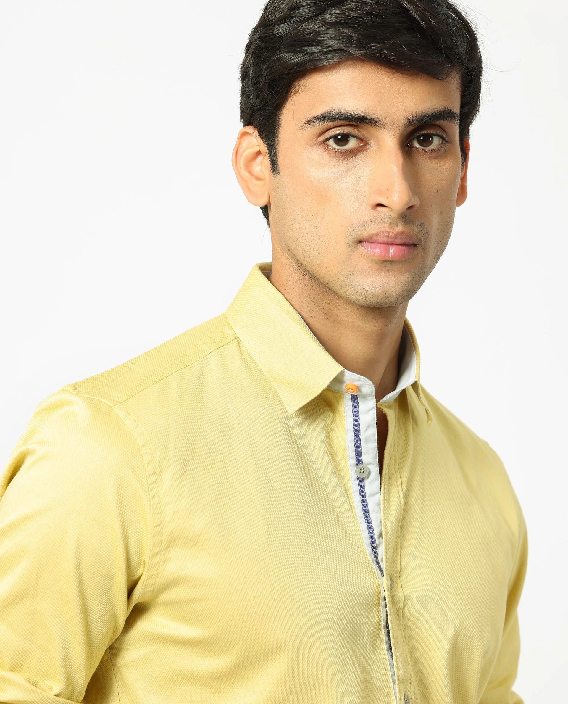 Rare Rabbit Men's Mond Yellow Cotton Plain Regular Fit Full Sleeve Collared Shirt - Image 9