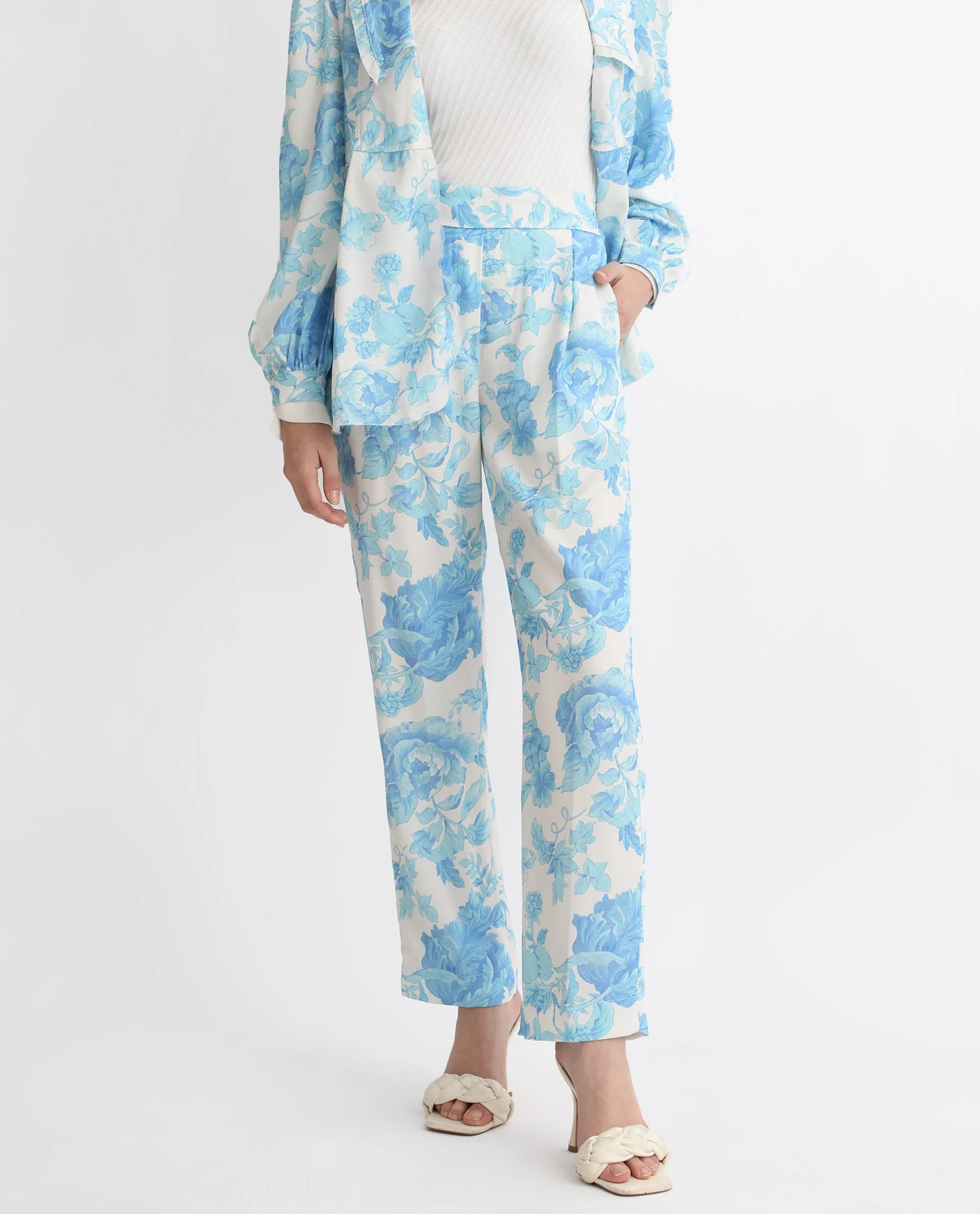 Rareism Women's Mongo Light Blue Polyester Floral Print Ankle Length Relaxed Fit Trouser - Image 10