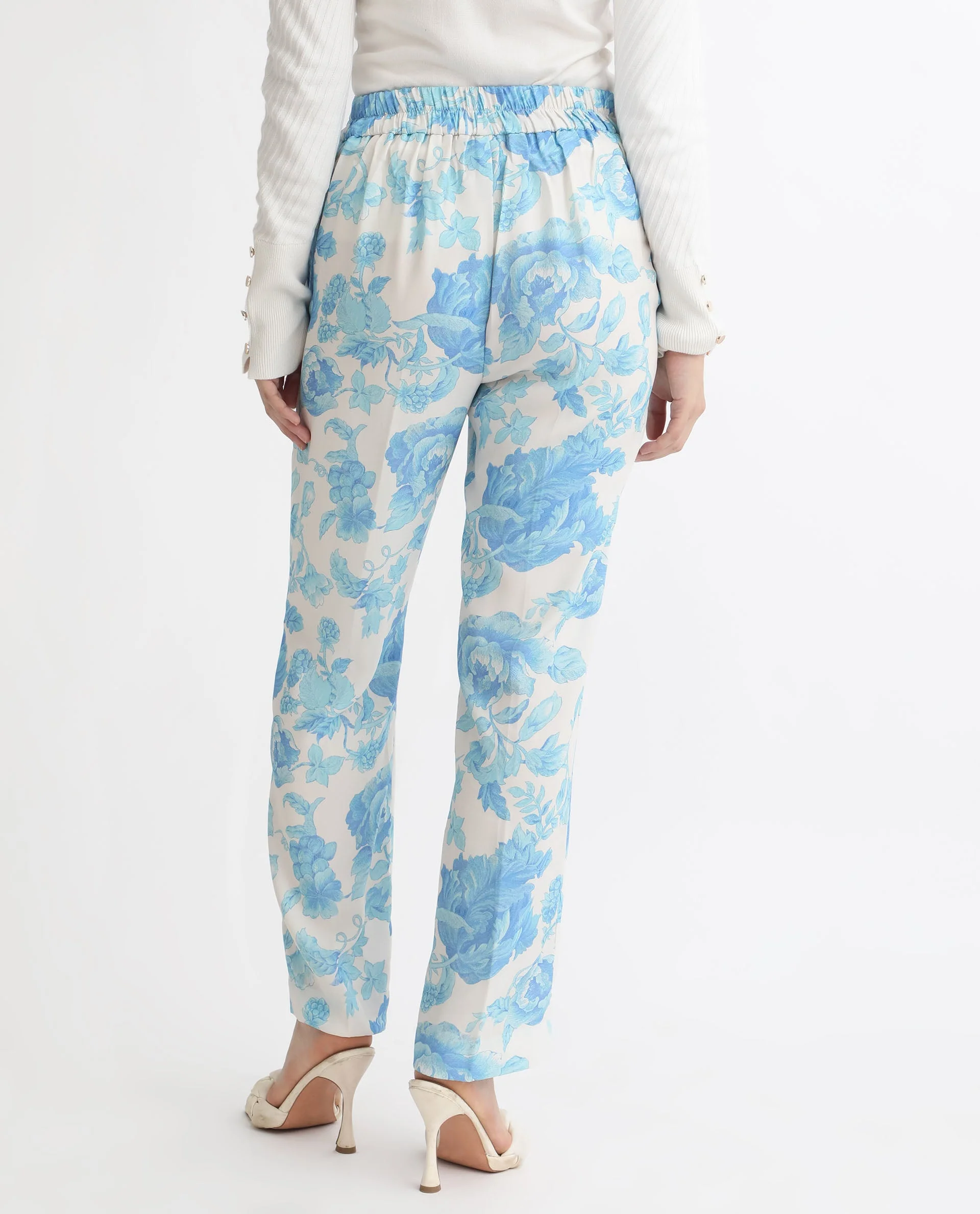 Rareism Women's Mongo Light Blue Polyester Floral Print Ankle Length Relaxed Fit Trouser - Image 6