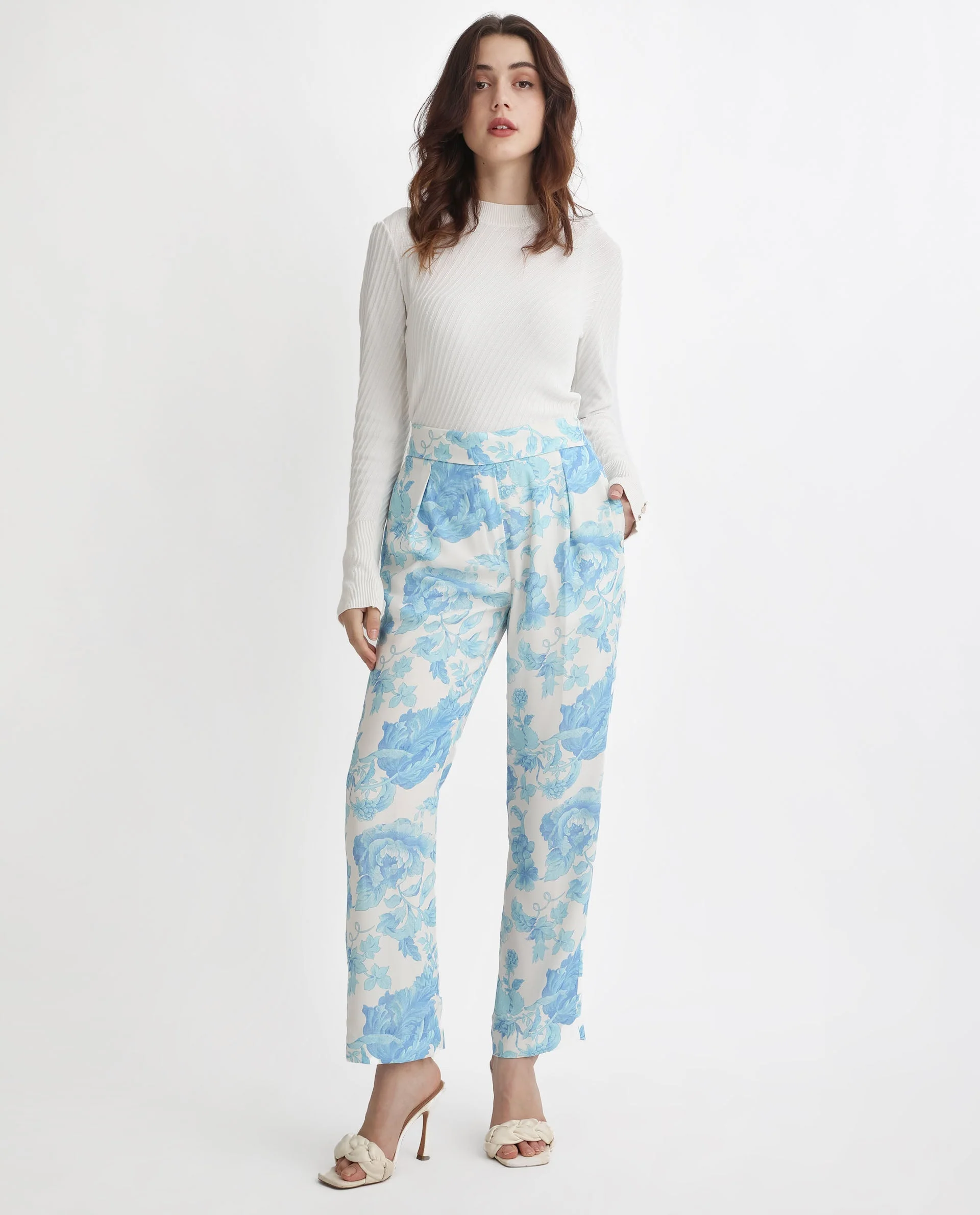 Rareism Women's Mongo Light Blue Polyester Floral Print Ankle Length Relaxed Fit Trouser - Image 7