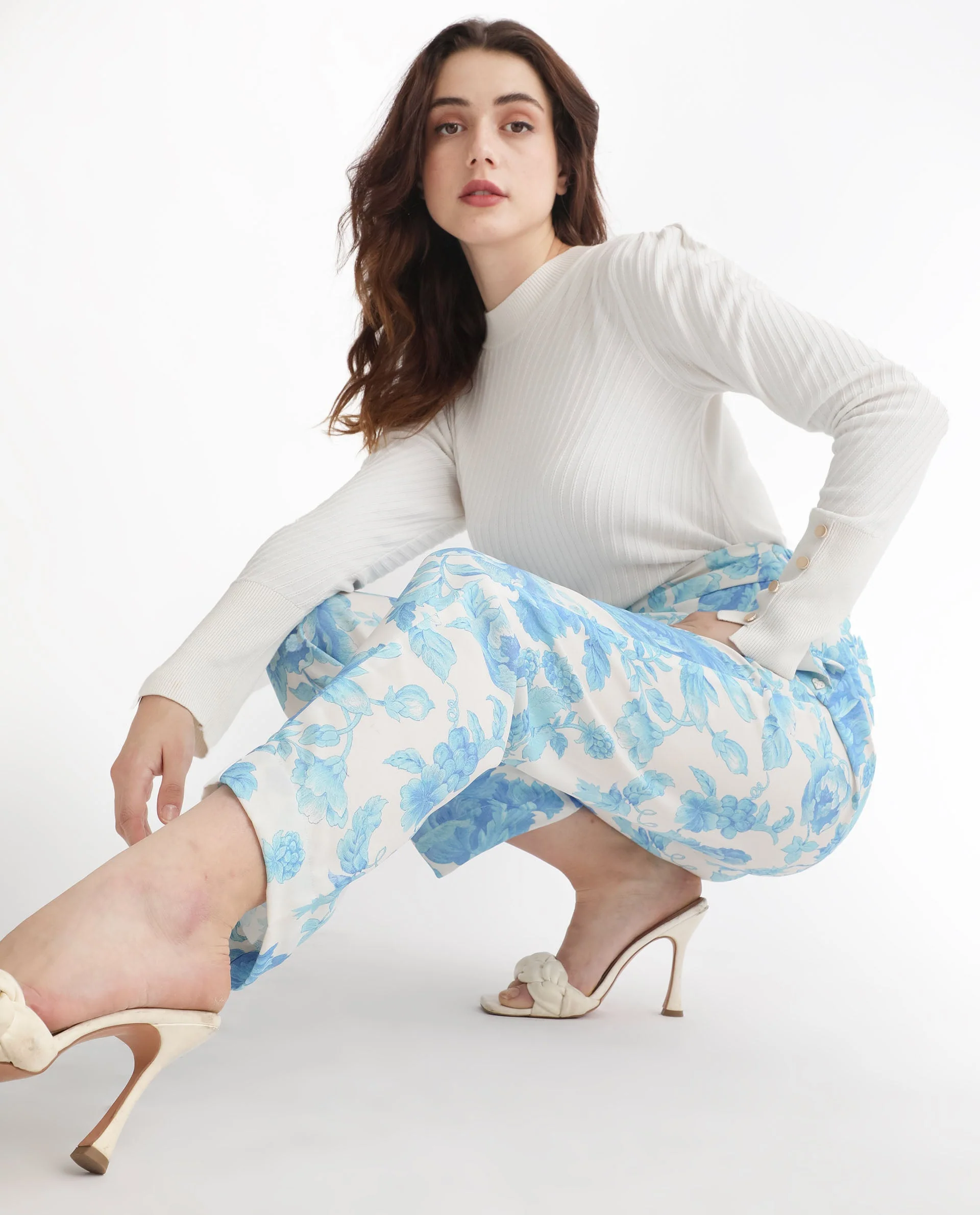 Rareism Women's Mongo Light Blue Polyester Floral Print Ankle Length Relaxed Fit Trouser - Image 8