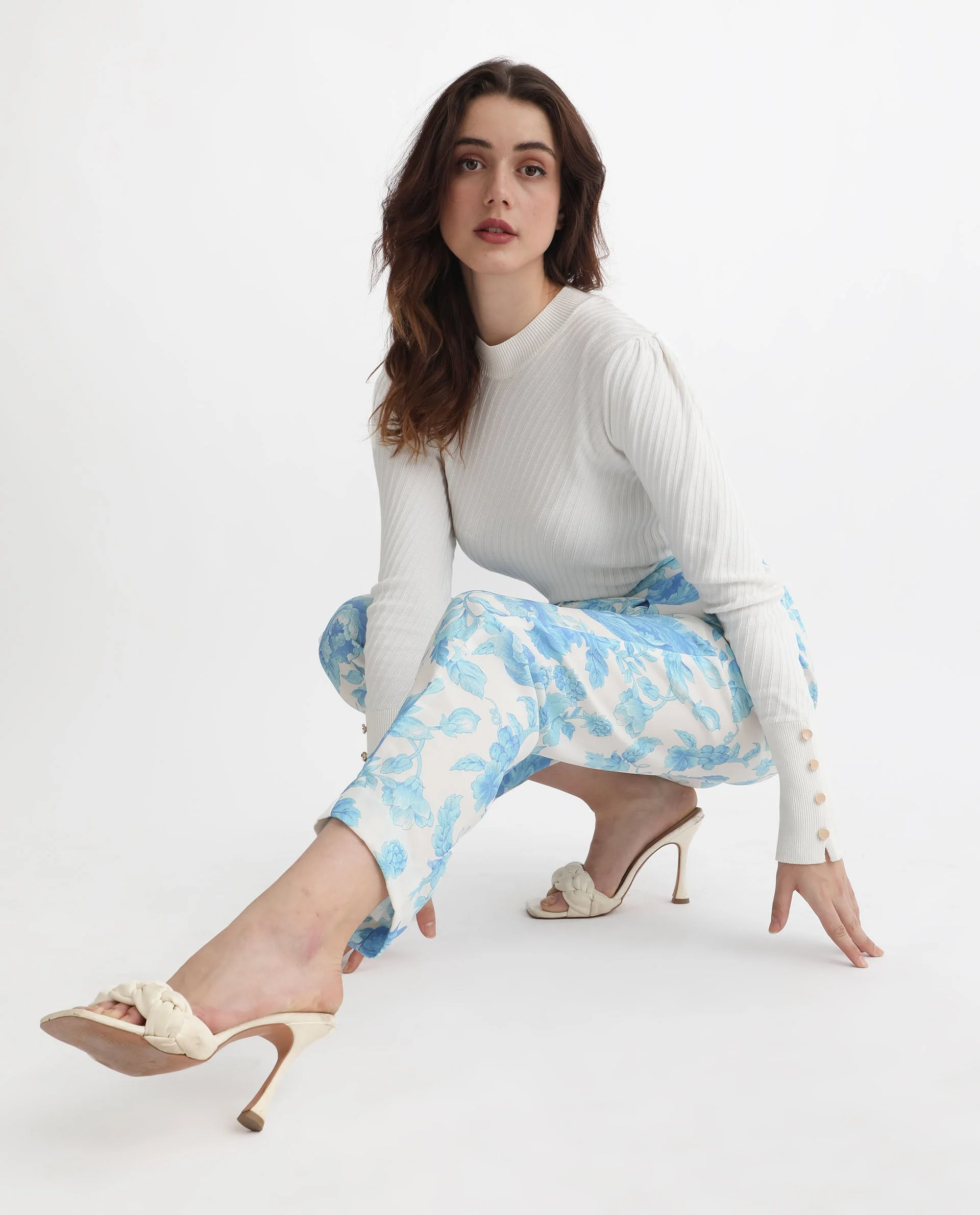 Rareism Women's Mongo Light Blue Polyester Floral Print Ankle Length Relaxed Fit Trouser - Image 9