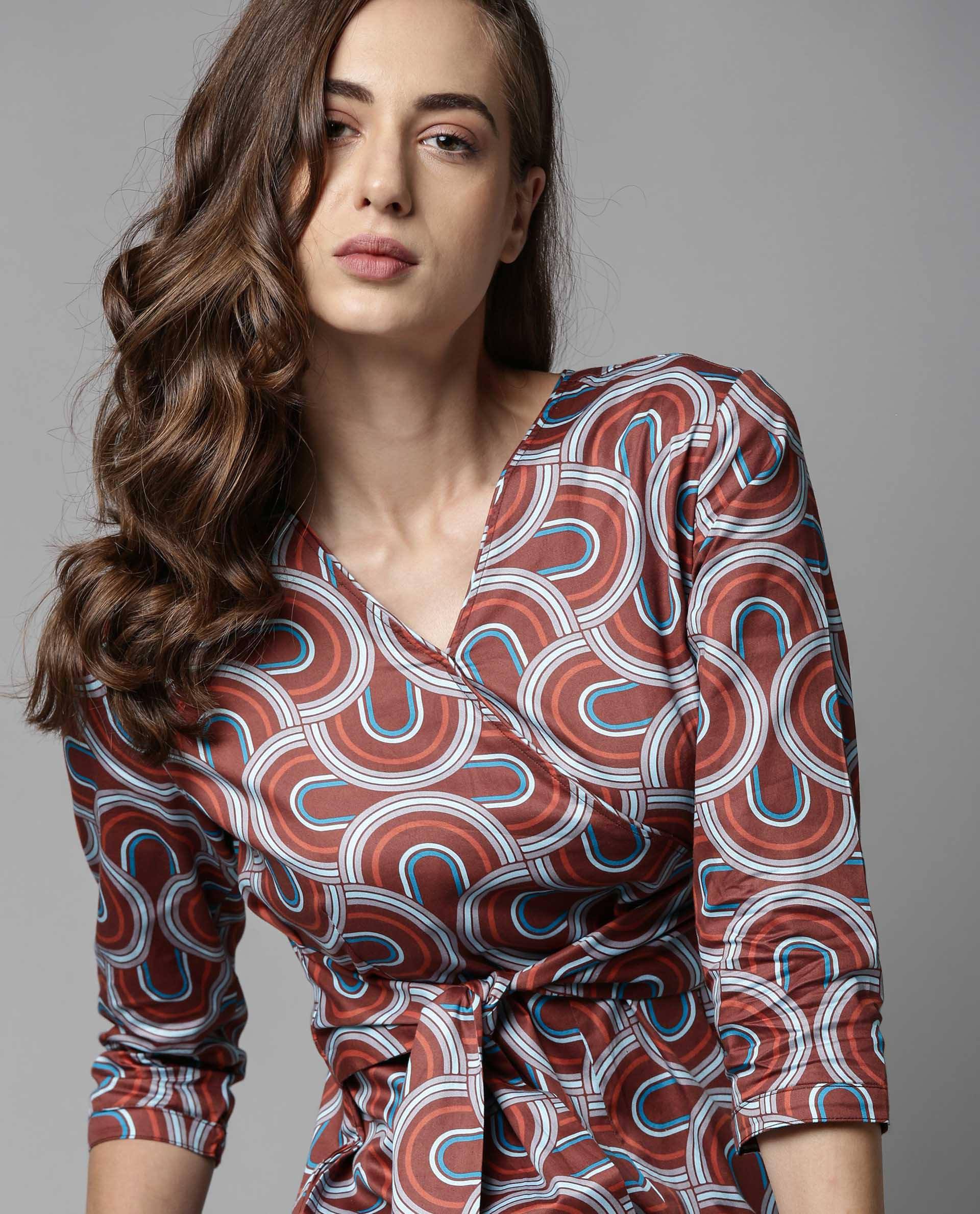 Rareism Women Monkey Brown Jumpsuit Short Sleeves Printed - Image 2