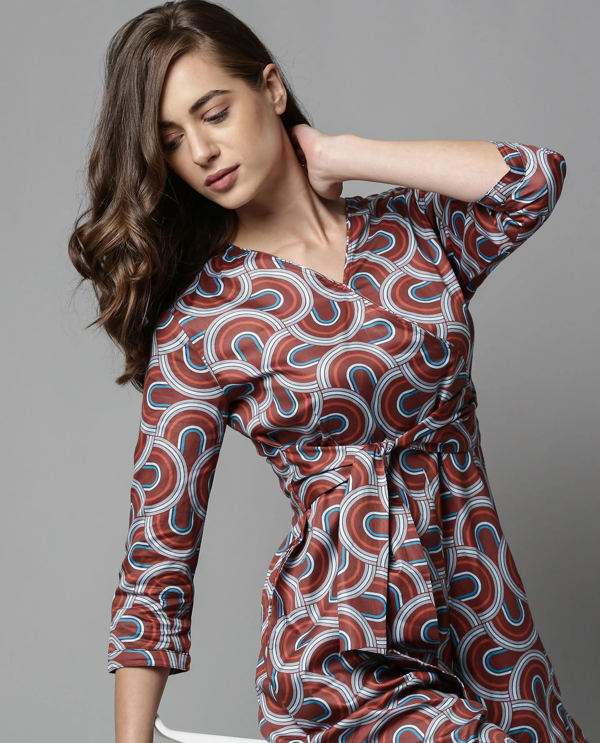 Rareism Women Monkey Brown Jumpsuit Short Sleeves Printed - Image 5