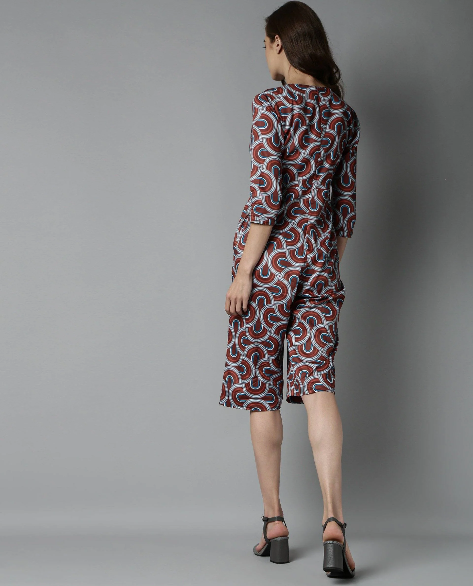 Rareism Women Monkey Brown Jumpsuit Short Sleeves Printed - Image 6