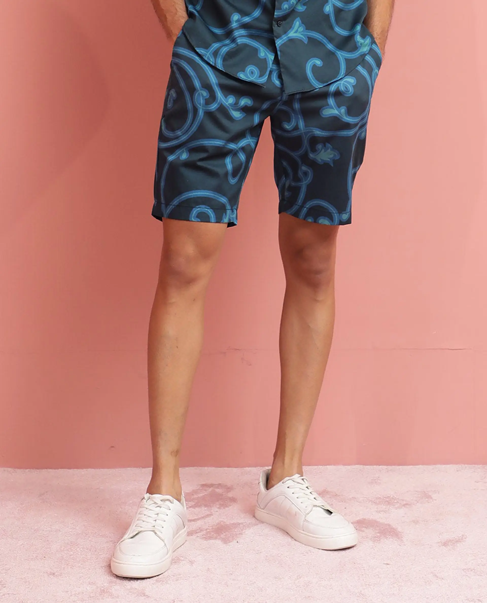 Rare Rabbit Men's Monlet Petrol Cotton Abstract Print Regular Fit Shorts - Image 7