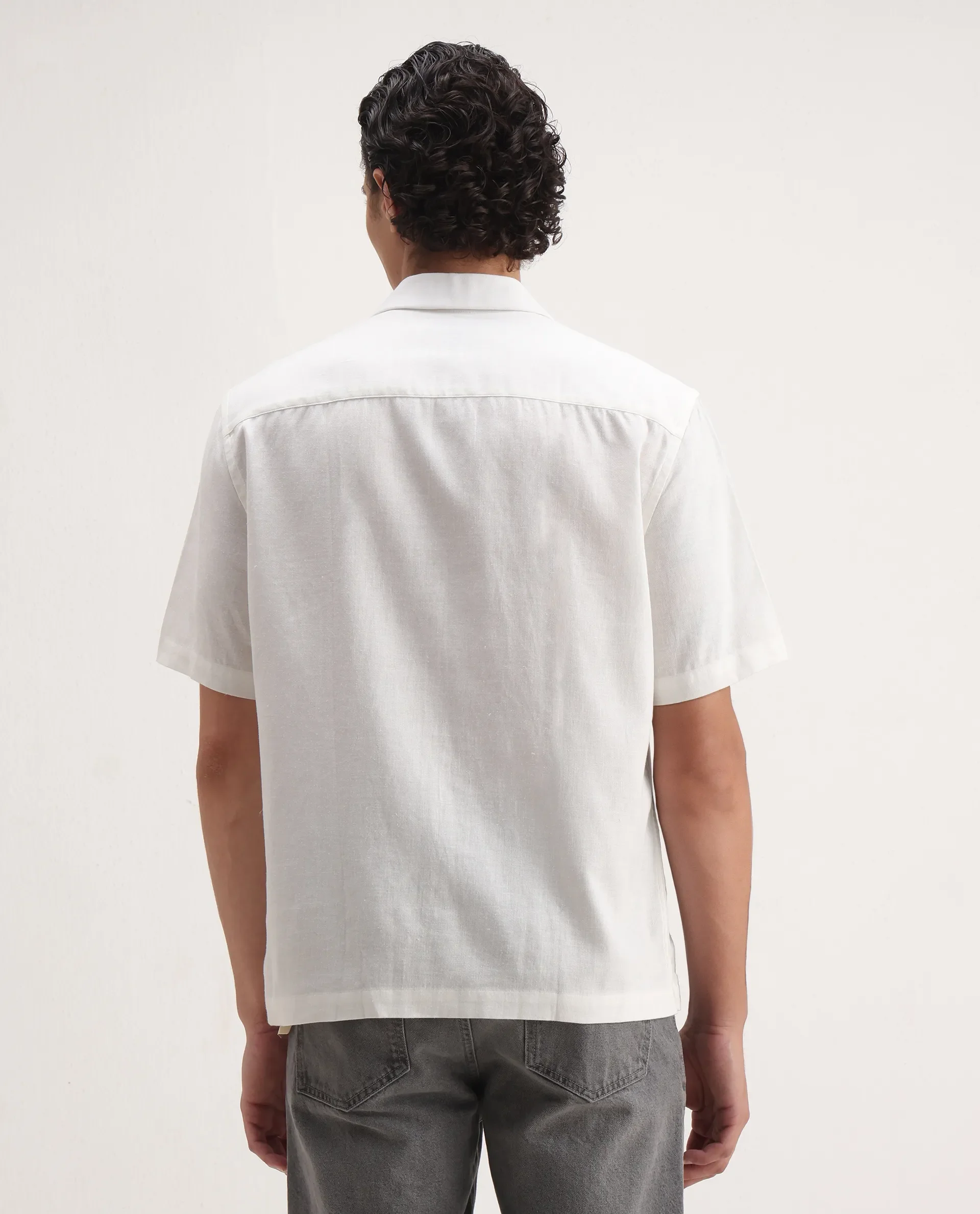 Rare Rabbit Men's Monobo White Linen Blend Embroidered Boxy Fit Half Sleeve Cuban Collar Shirt - Image 7