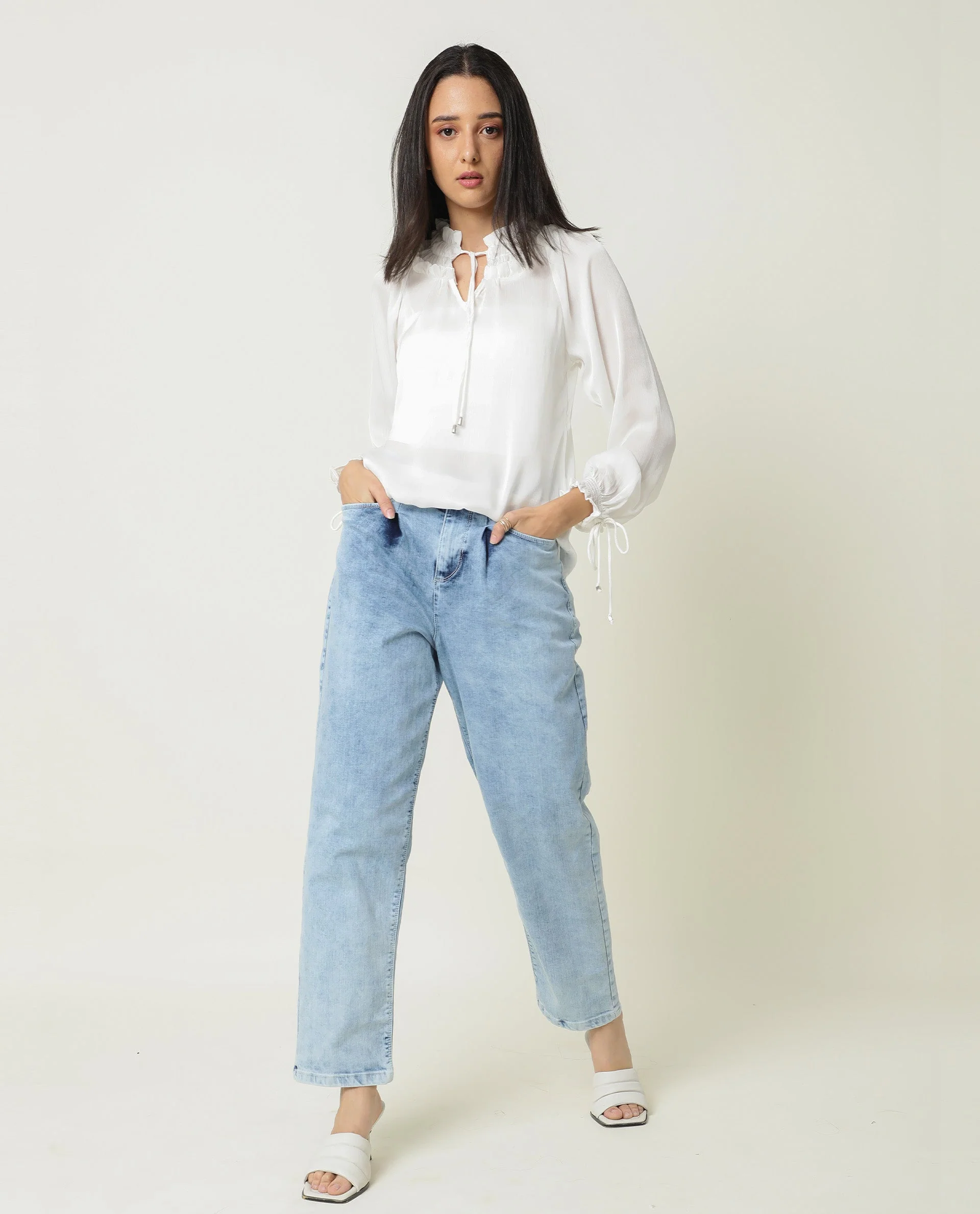 Rareism Women's Monrch Blue Cotton Blend Plain Ankle Length Tailored Jeans - Image 2