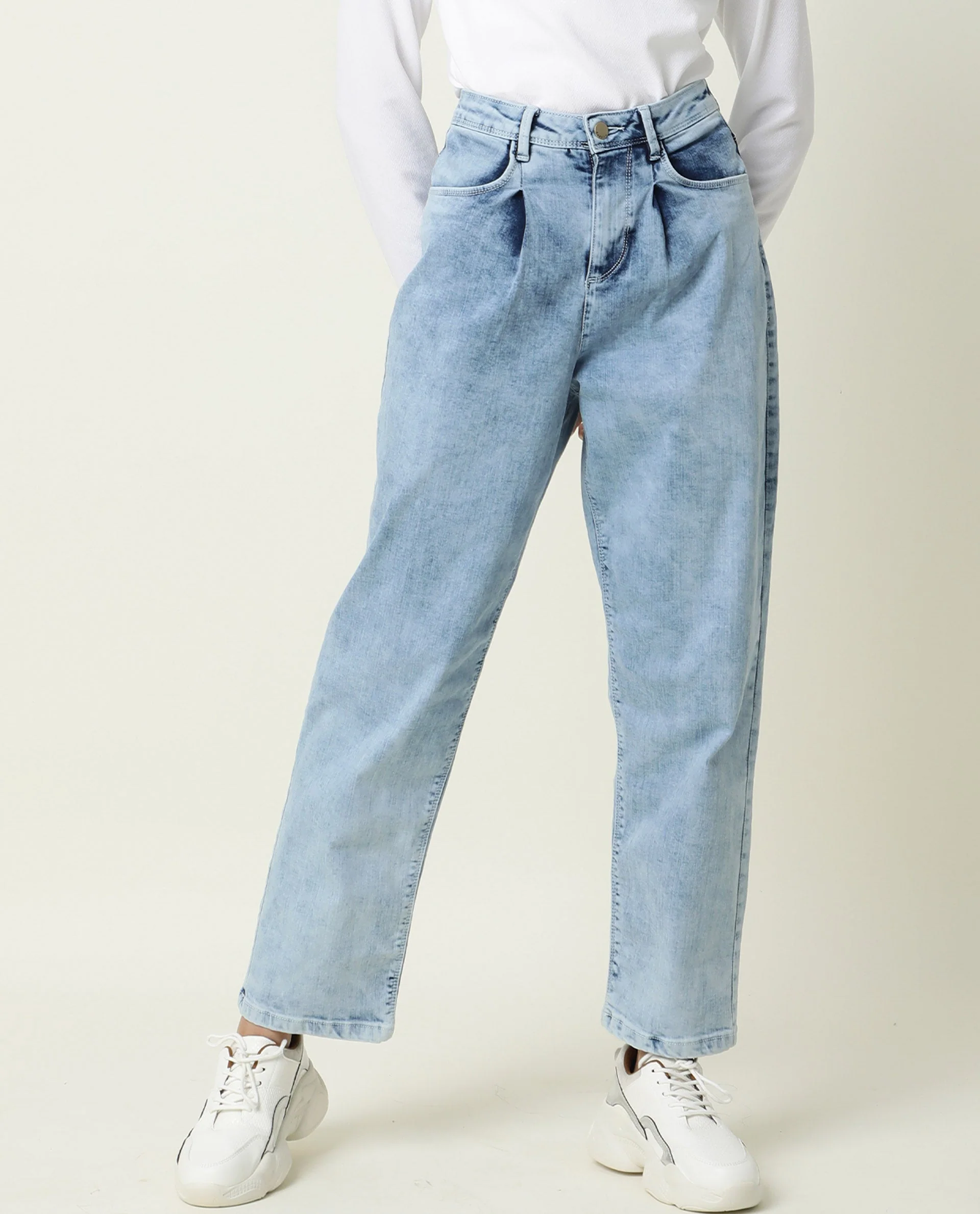Rareism Women's Monrch Blue Cotton Blend Plain Ankle Length Tailored Jeans - Image 5