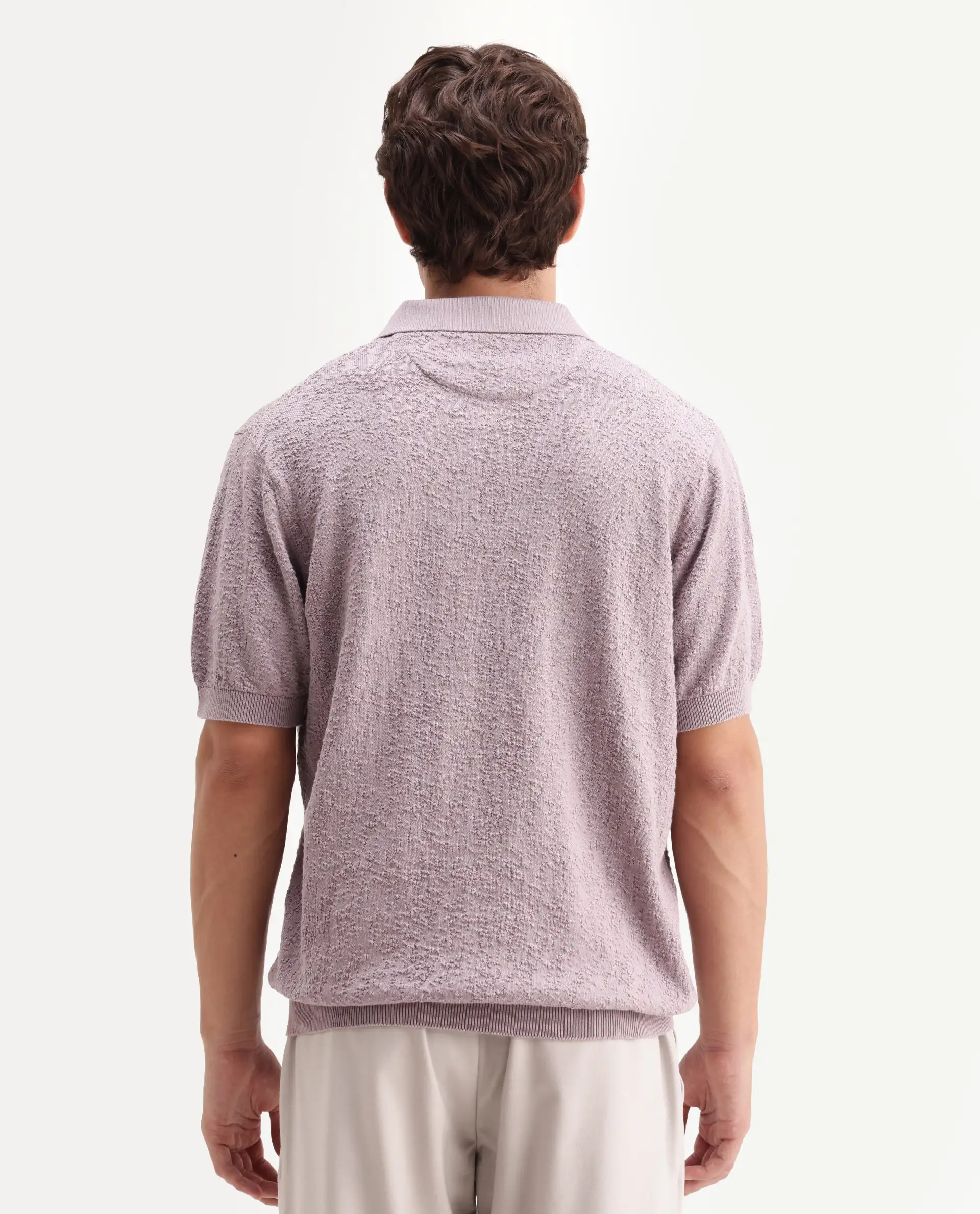 Rare Rabbit Men's Mont Dusky Purple Cotton Spread Collar Button Closure Regular Fit Textured Polo - Image 7