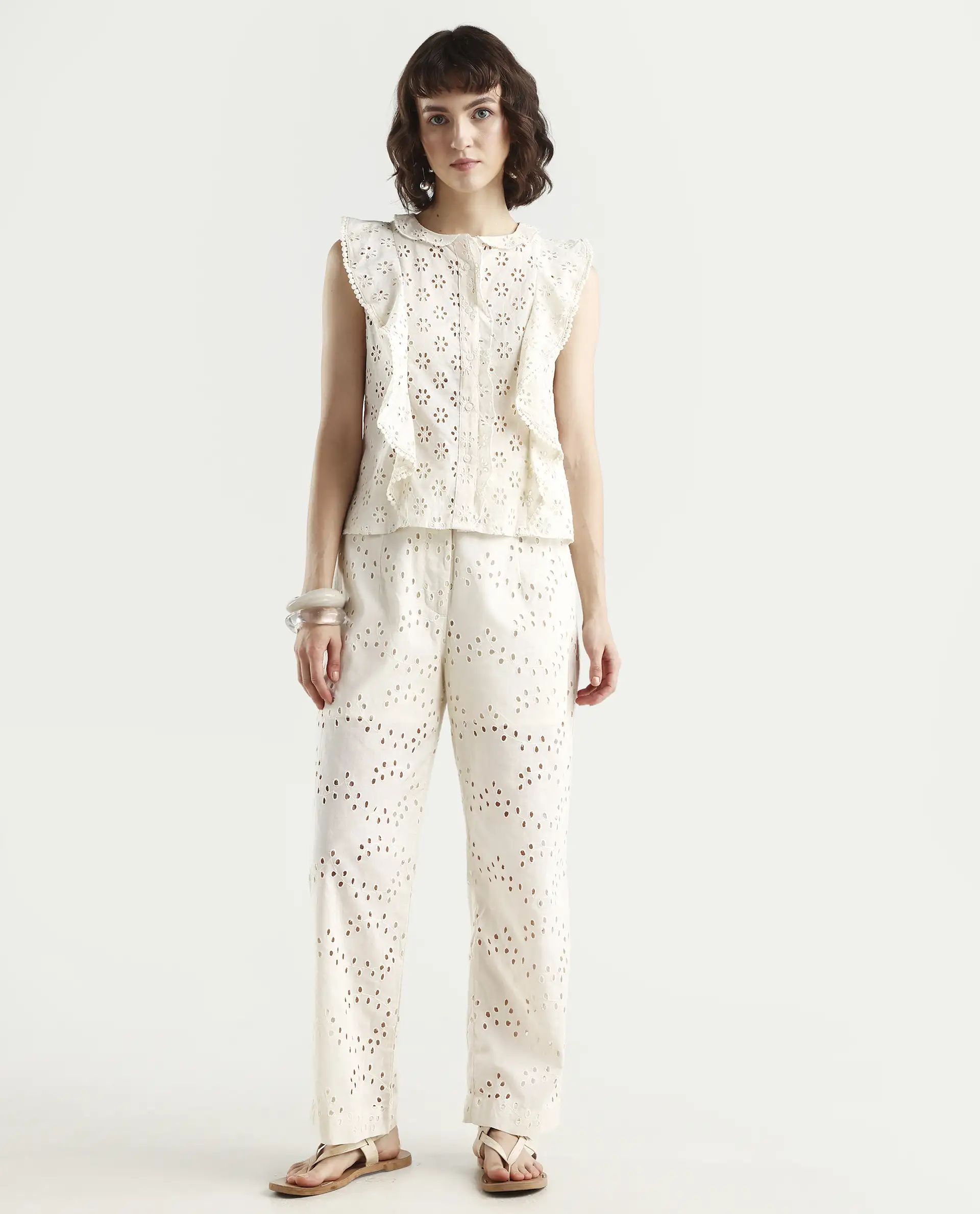 Rareism Women's Montana-B Light Off White Cotton Plain Regular Fit Trouser - Image 3