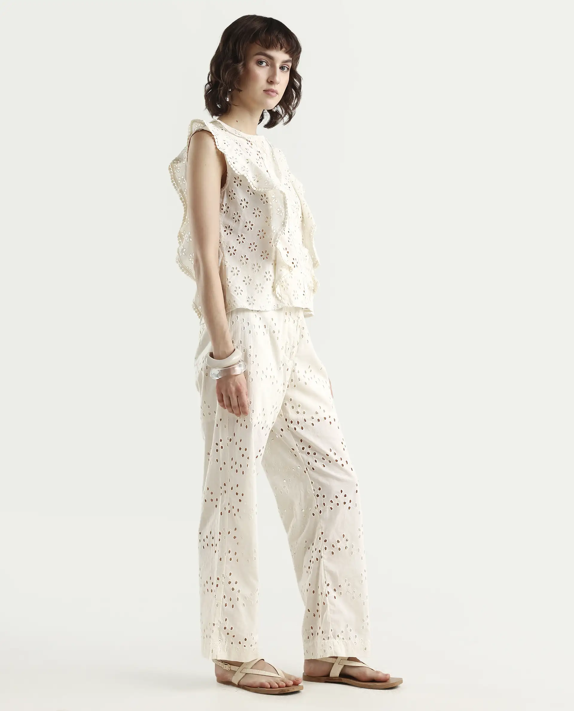 Rareism Women's Montana-B Light Off White Cotton Plain Regular Fit Trouser - Image 6