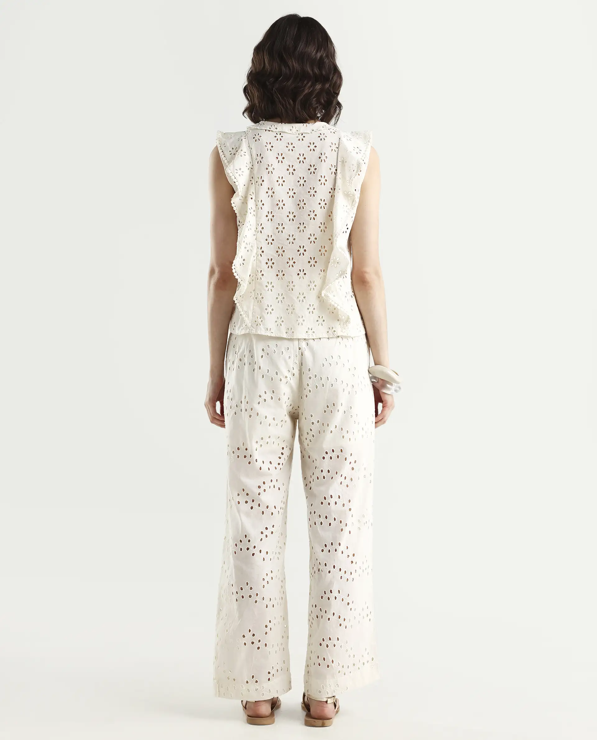 Rareism Women's Montana-B Light Off White Cotton Plain Regular Fit Trouser - Image 7