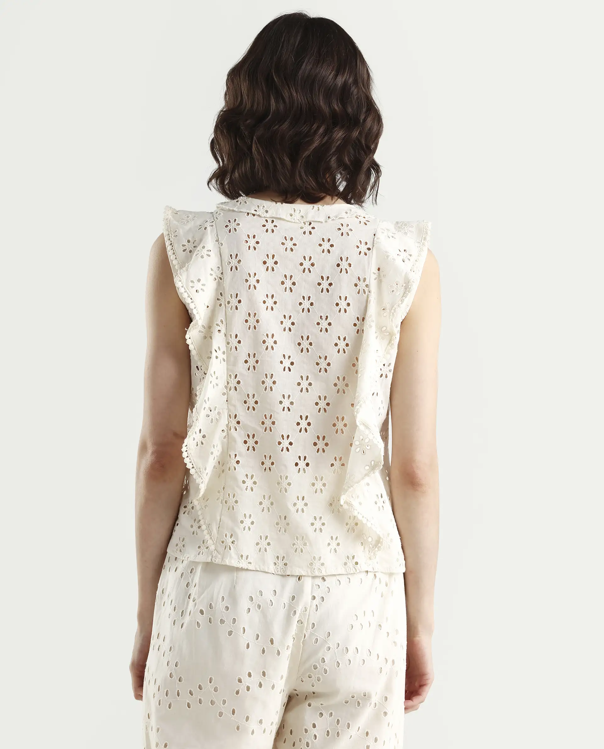Rareism Women's Montana-T Light Off White Cotton Sweetheart Neck Plain Sleeveless Regular Fit Top - Image 7