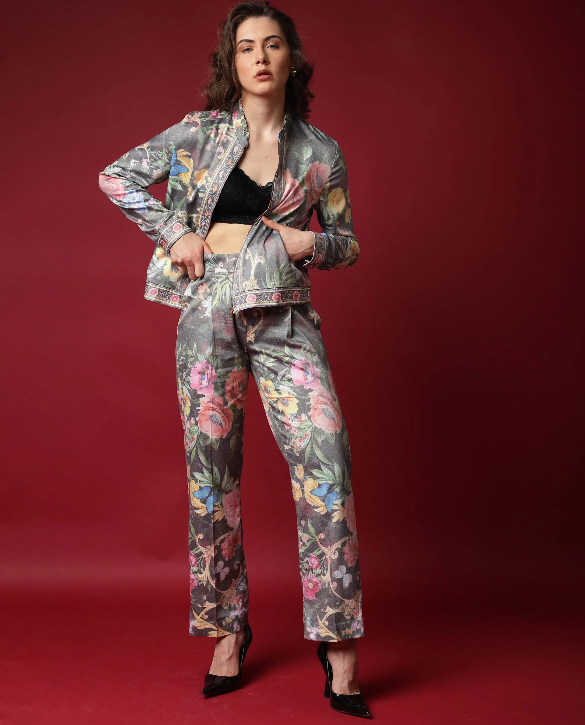 Rareism Women's Montebello Multi Polyester Blend Floral Print Ankle Length Tailored Trouser - Image 7