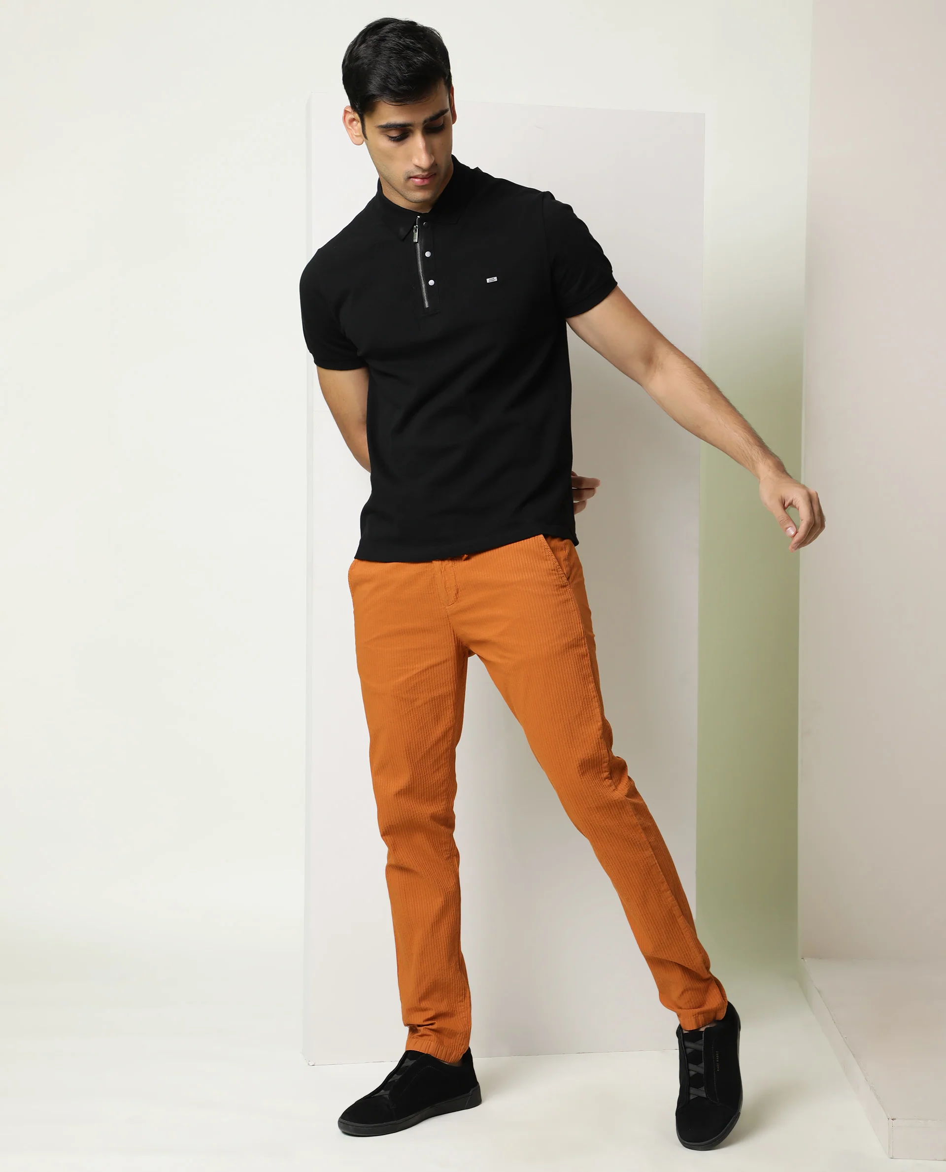 Rare Rabbit Men's Monter Orange Cotton Striped Print Regular Fit Trouser - Image 2
