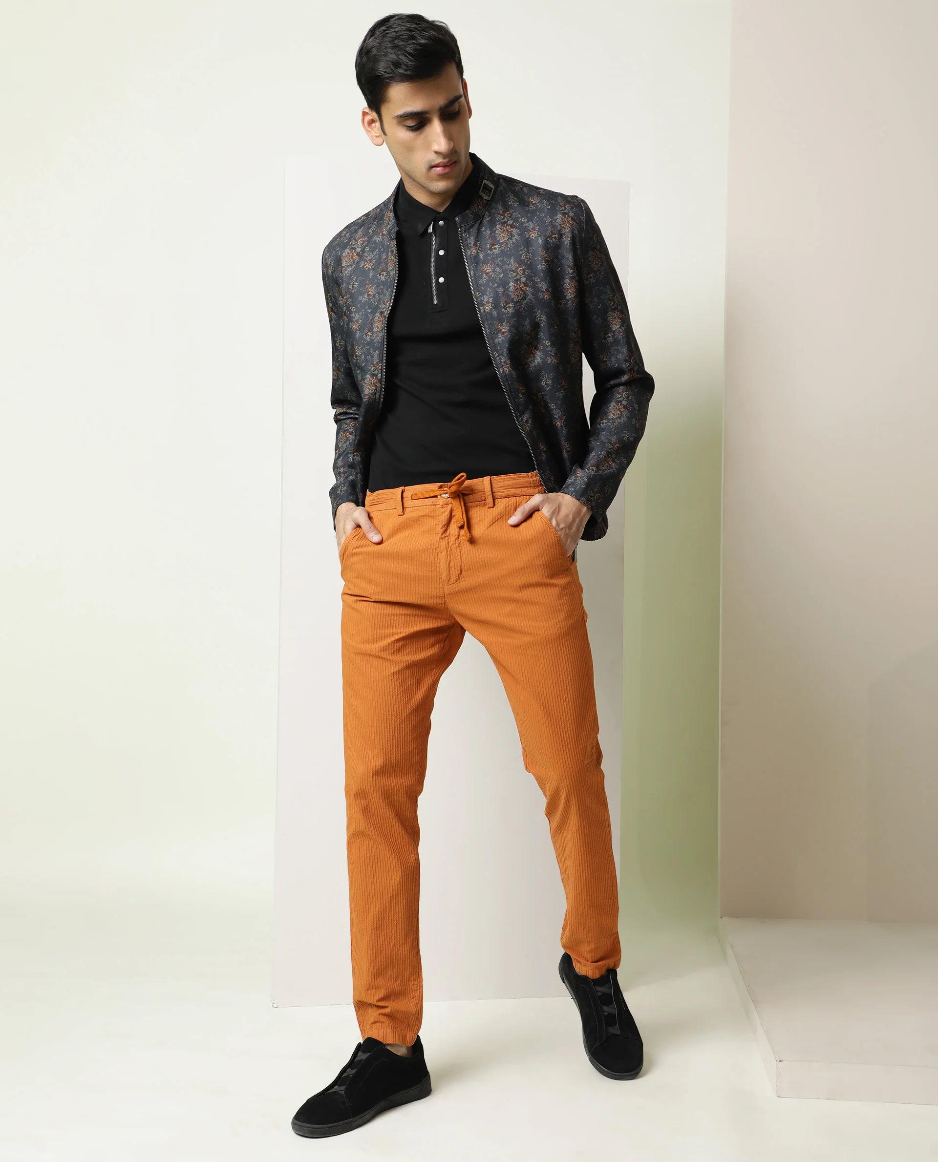Rare Rabbit Men's Monter Orange Cotton Striped Print Regular Fit Trouser - Image 7