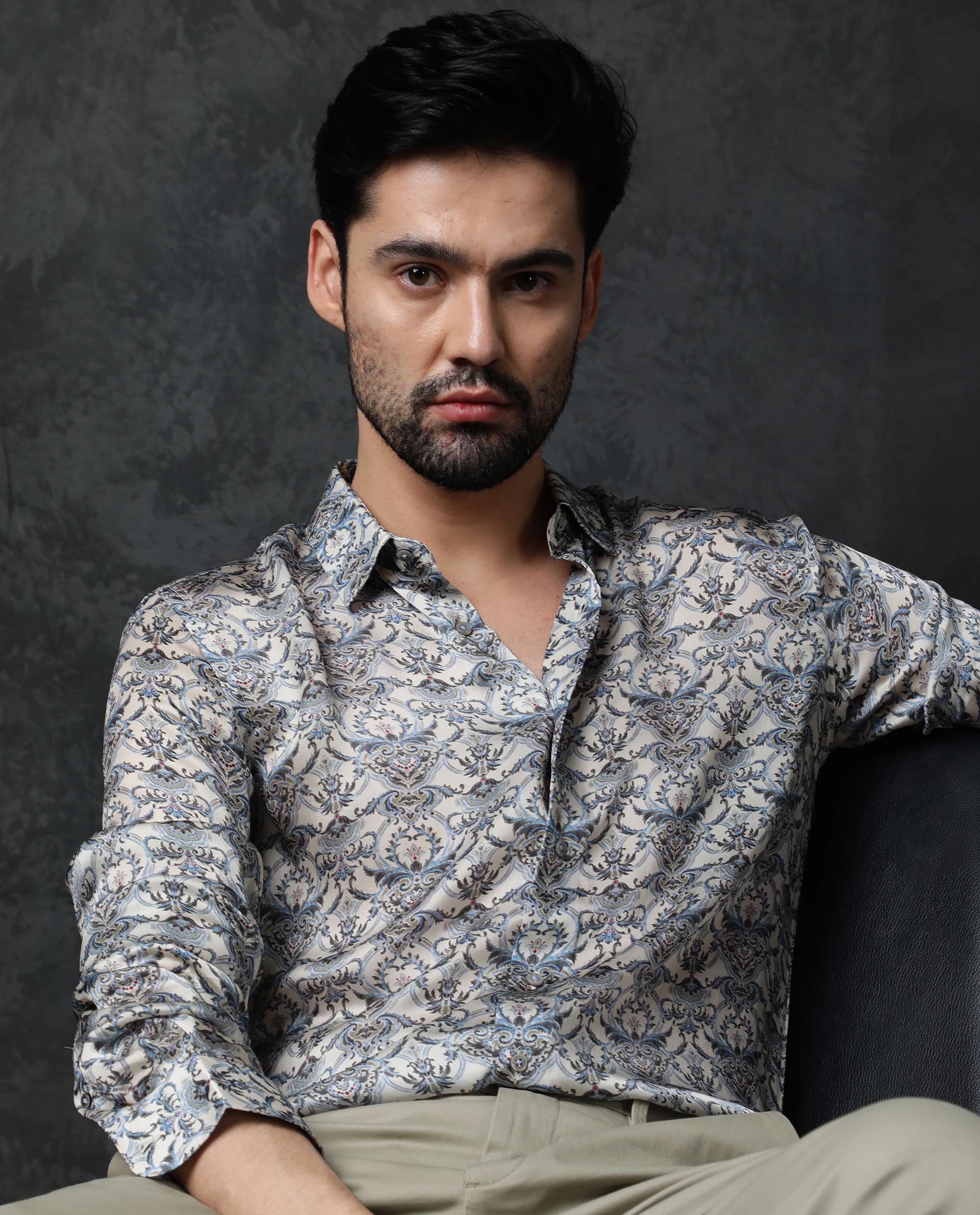 Rare Rabbit Men's Montor Beige Cotton Floral Print Regular Fit Full Sleeve Collared Shirt - Image 11
