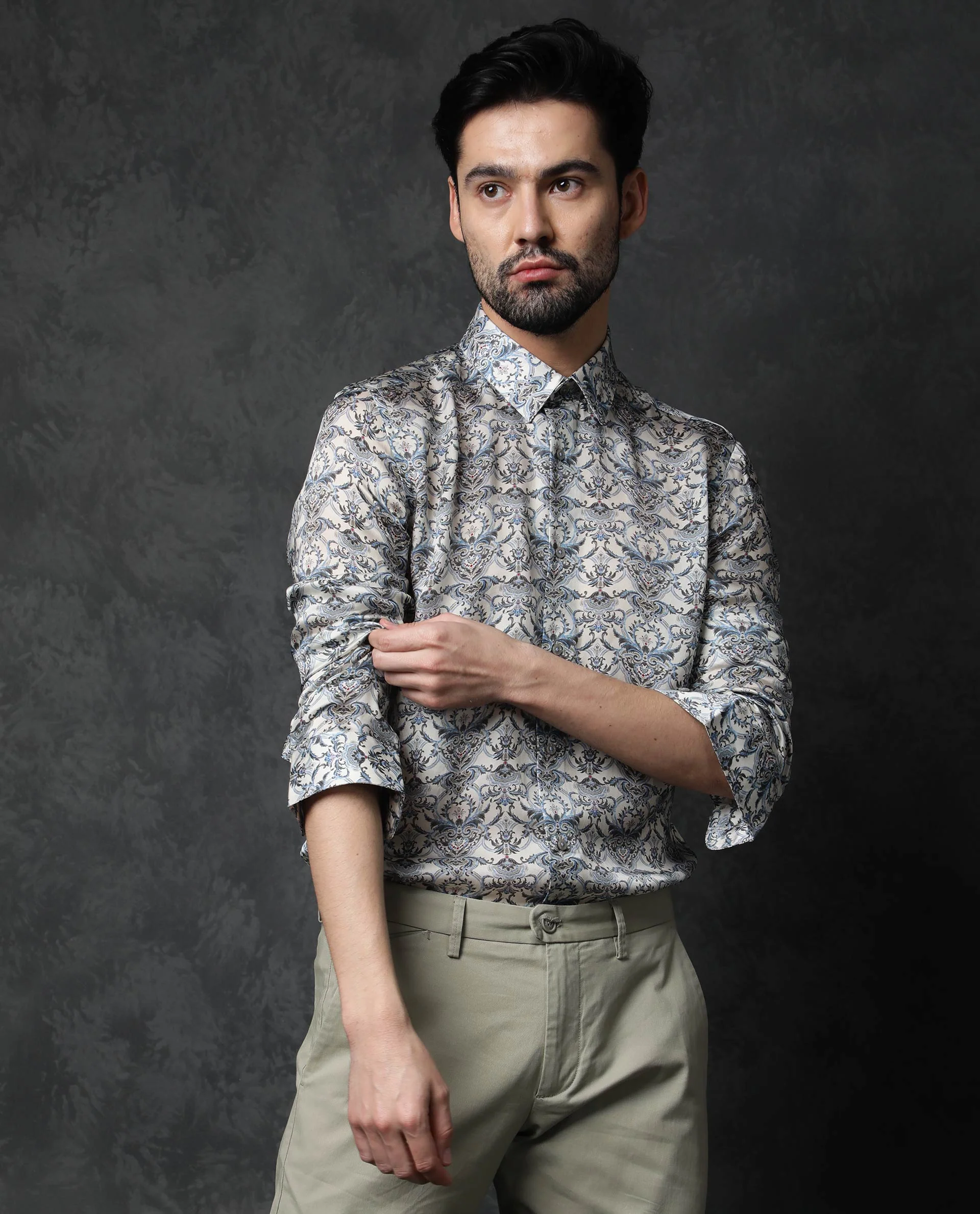 Rare Rabbit Men's Montor Beige Cotton Floral Print Regular Fit Full Sleeve Collared Shirt - Image 13