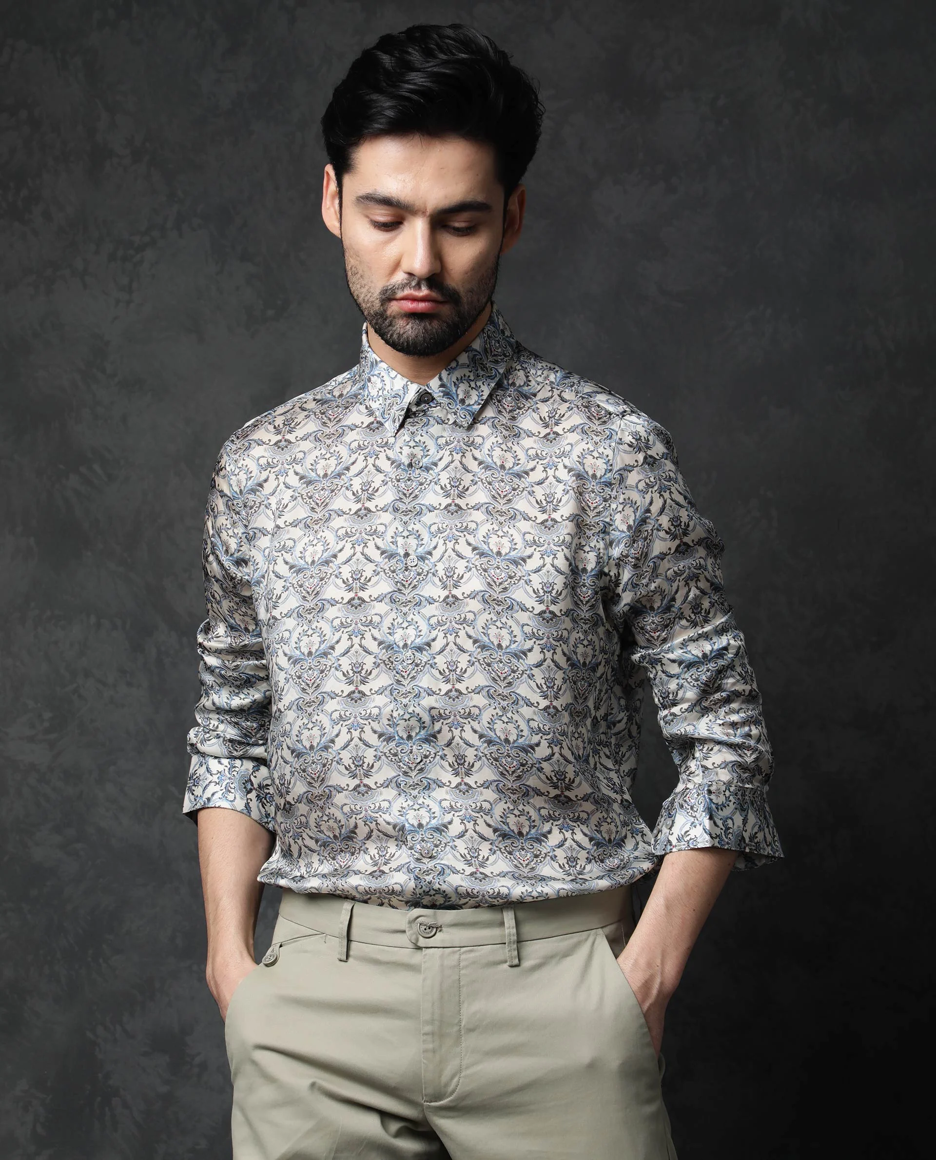 Rare Rabbit Men's Montor Beige Cotton Floral Print Regular Fit Full Sleeve Collared Shirt - Image 14